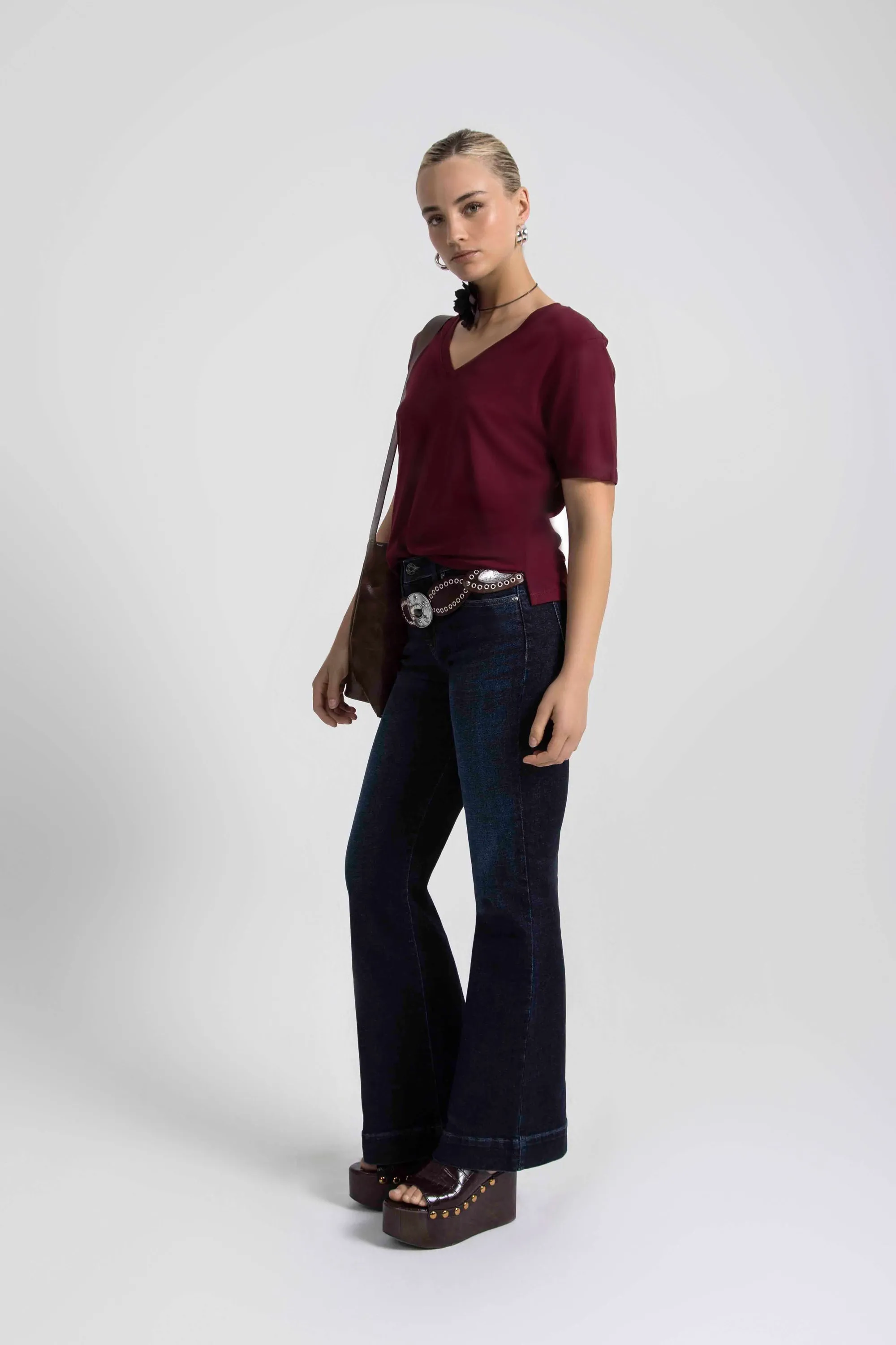 Drapey Luxe V-Neck Tee Windsor Wine sold by Jag Jeans