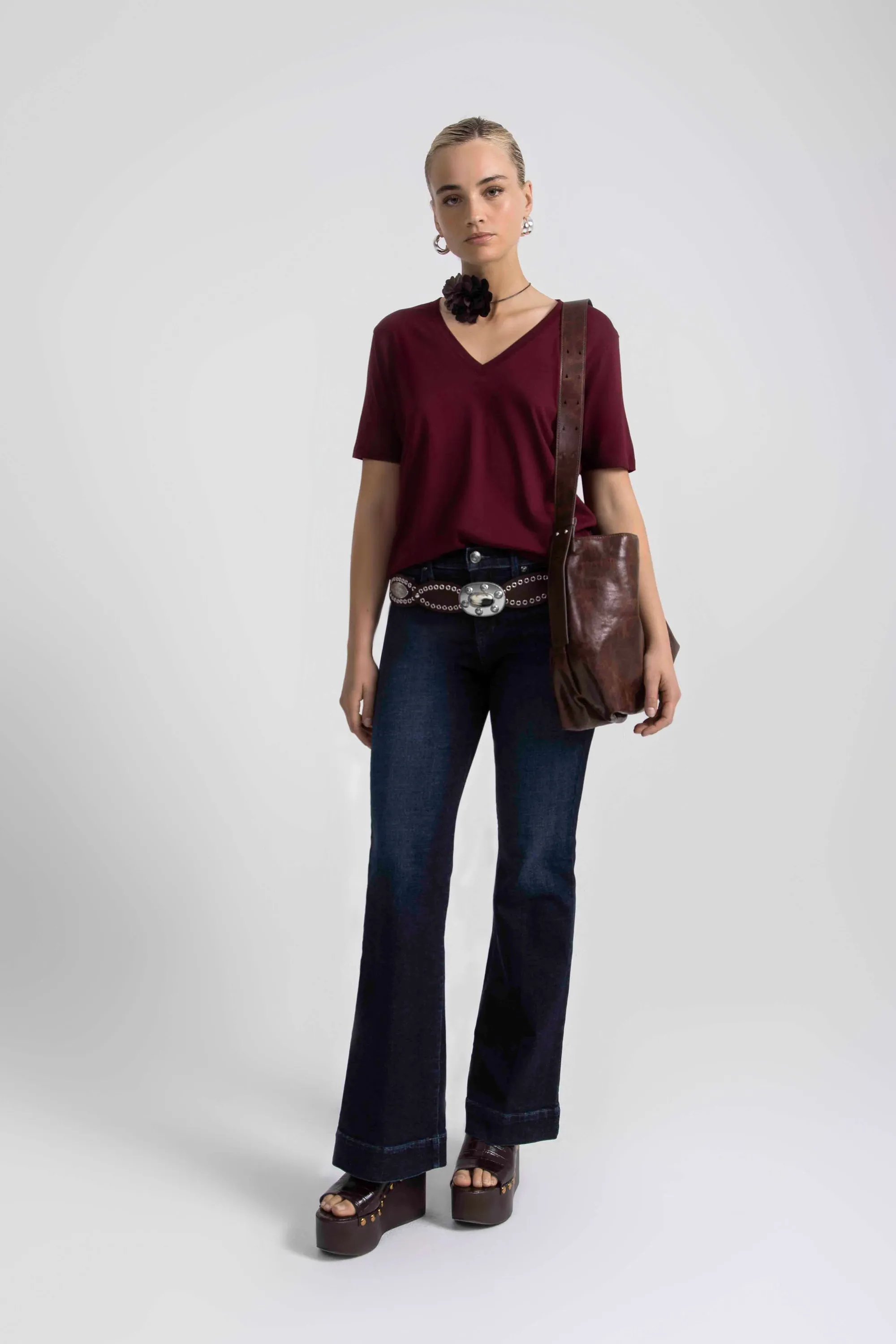 Drapey Luxe V-Neck Tee Windsor Wine sold by Jag Jeans product image thumbnail 3