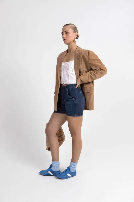 Maddie Mid Rise 5" Pull-On Short Coral Blue sold by Jag Jeans