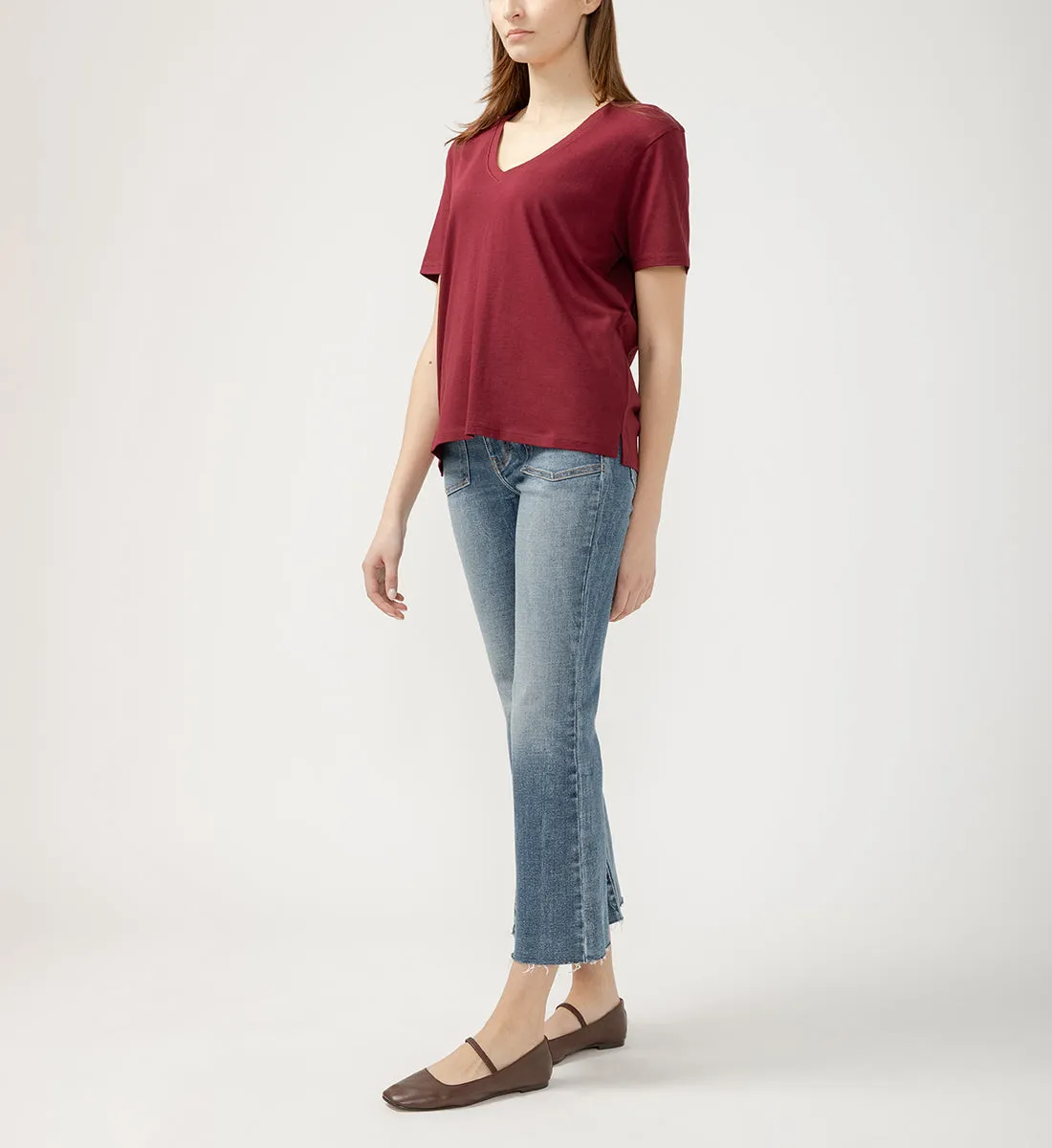Drapey Luxe V-Neck Tee Windsor Wine sold by Jag Jeans product image thumbnail 2