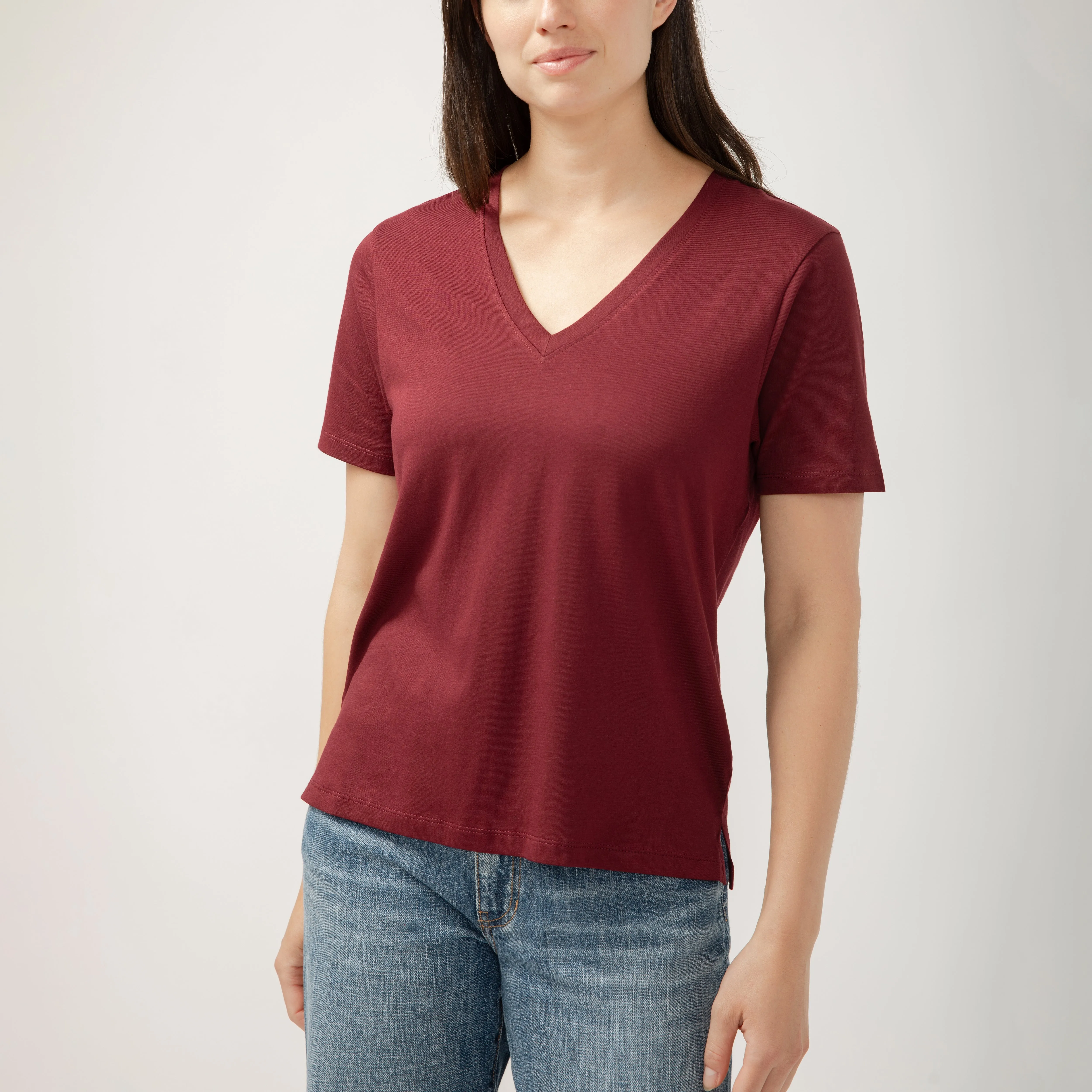 Drapey Luxe V-Neck Tee Windsor Wine sold by Jag Jeans