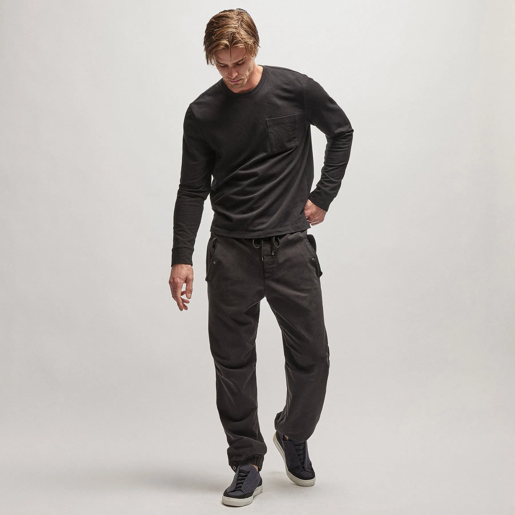 Cotton Terry Flight Pant - Black sold by James Perse