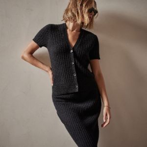 Ribbed Cashmere Cardigan - Black sold by James Perse