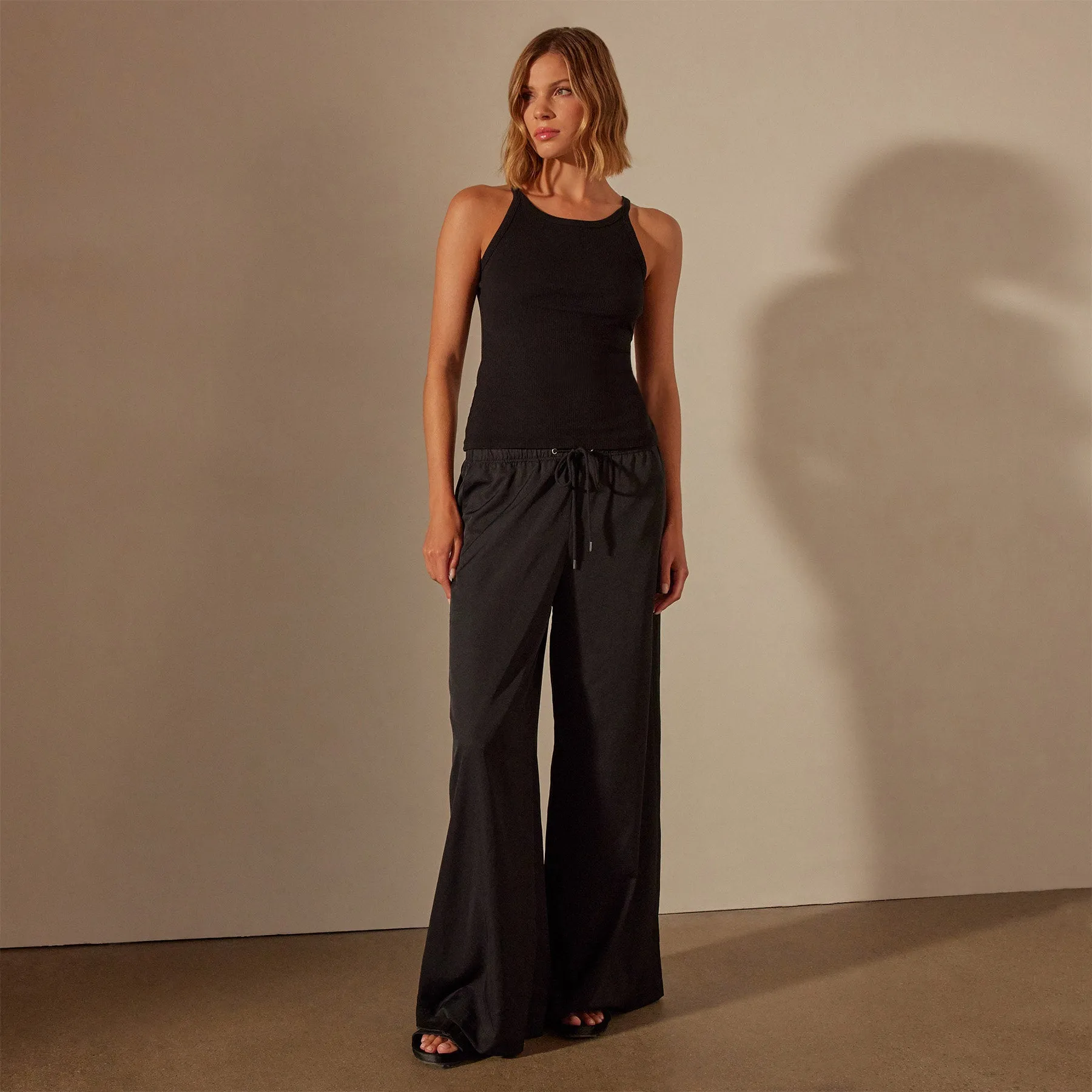 Lightweight Matte Satin Wide Leg Pant - Black sold by James Perse product image thumbnail 3