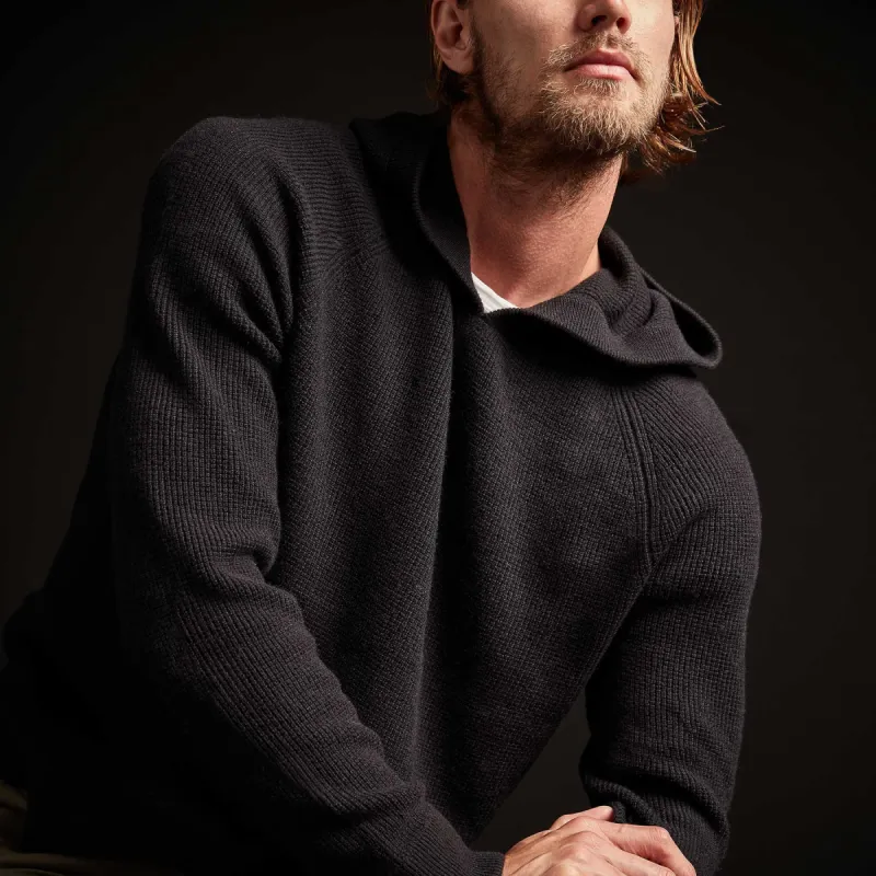 Cashmere Thermal Raglan Hooded Sweater - Black sold by James Perse