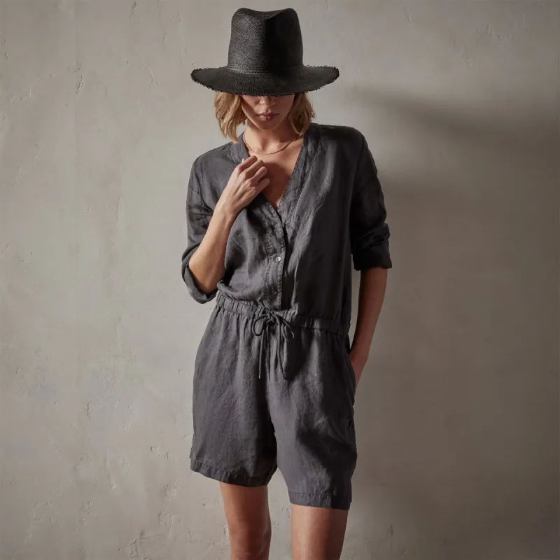 Lightweight Linen Romper - Magma Pigment sold by James Perse