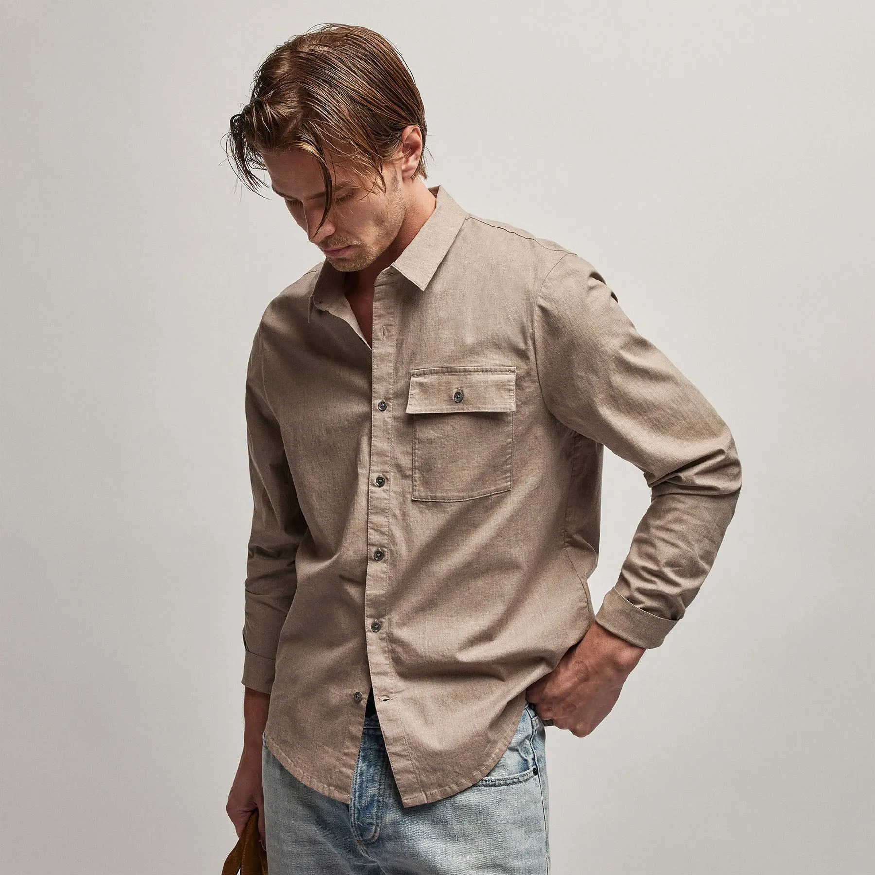 Garment Washed Shirt - Stone sold by James Perse