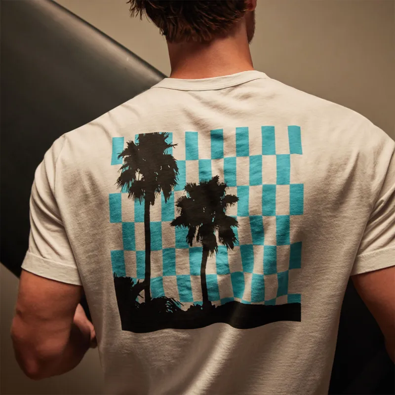 Checkered Palm Tree Graphic Tee - White/Blue Lagoon sold by James Perse