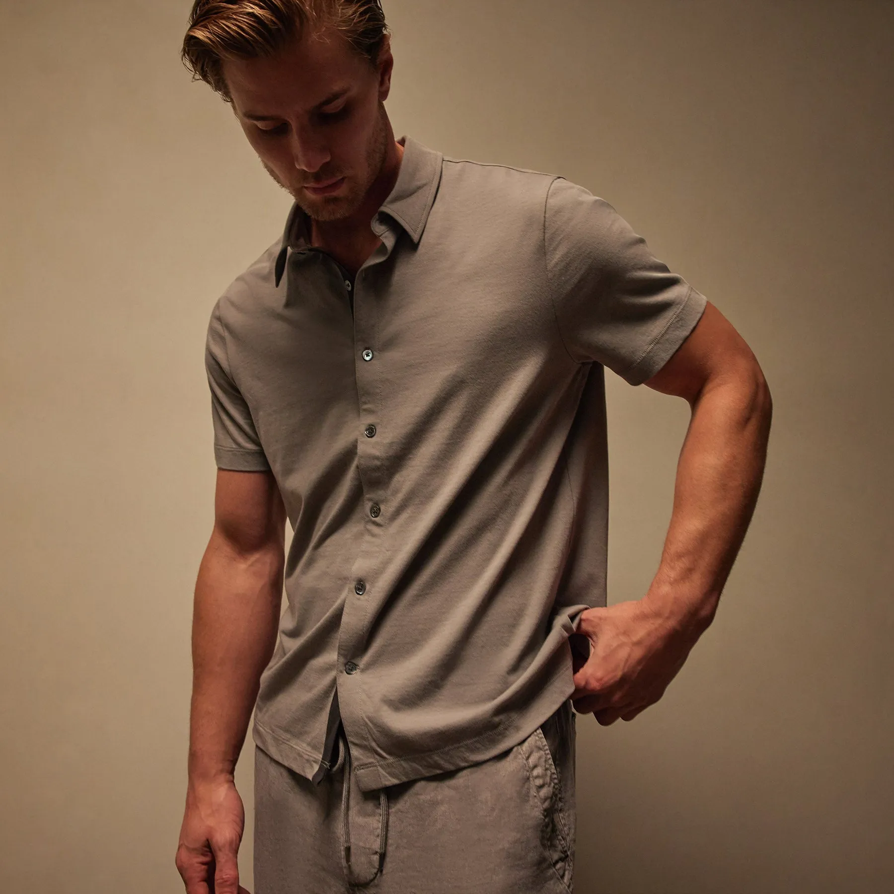 Clean Contrast Placket Short Sleeve - Silver Grey/Magma sold by James Perse product image thumbnail 2