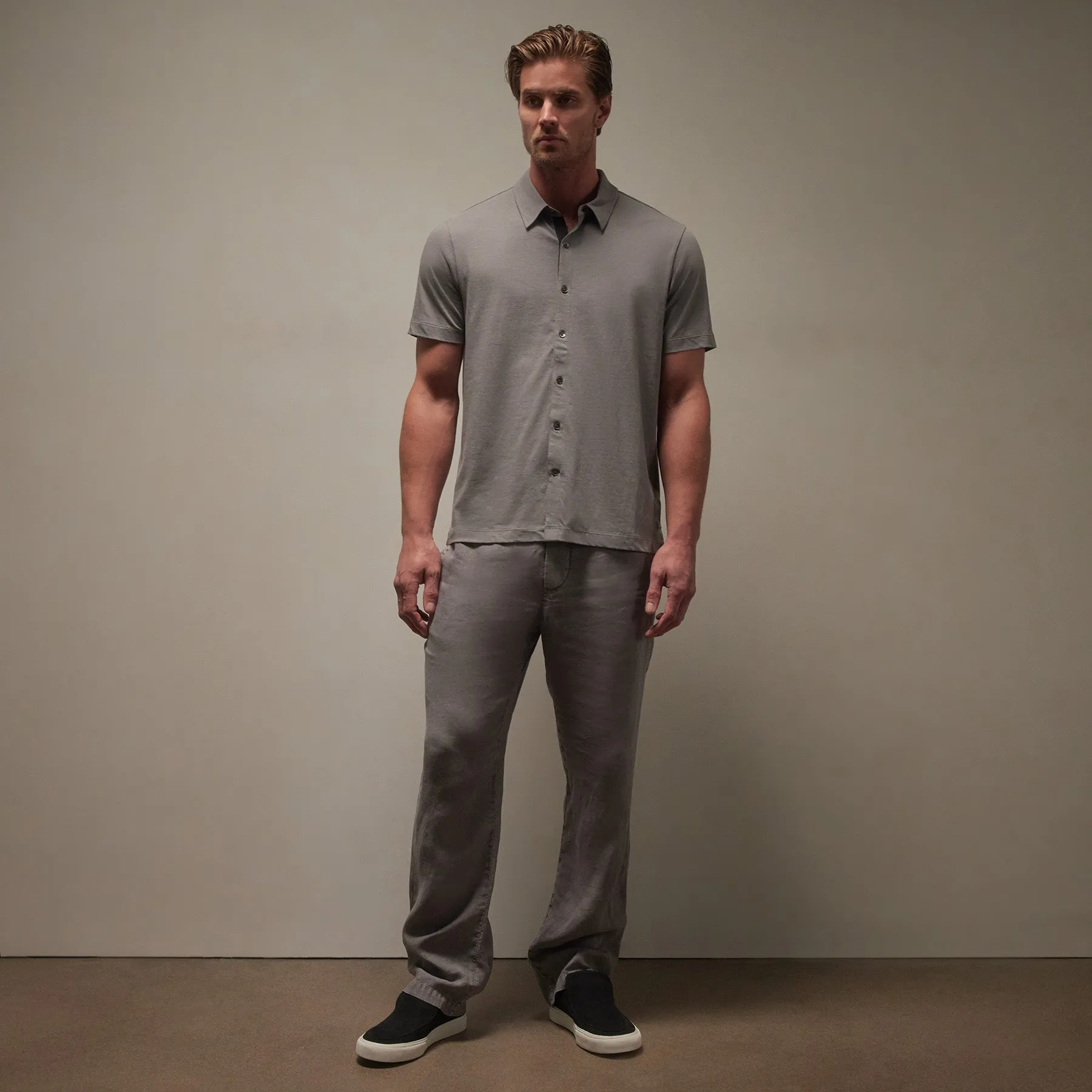 Clean Contrast Placket Short Sleeve - Silver Grey/Magma sold by James Perse product image thumbnail 3