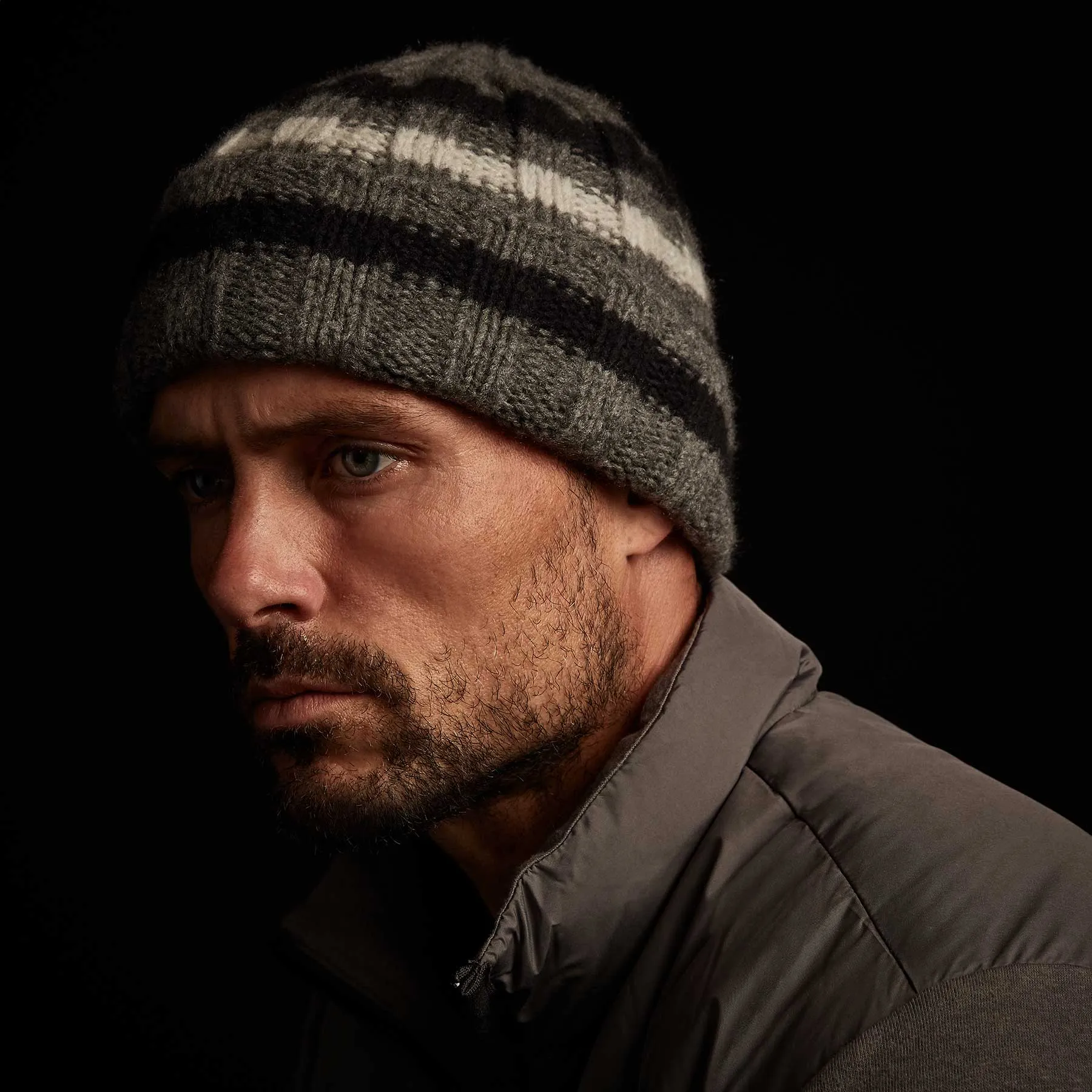Stripe Cashmere Beanie - Thunder/Black/Mist sold by James Perse