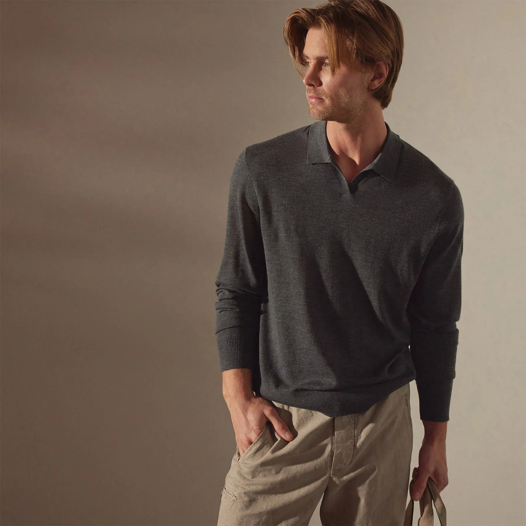 Lightweight Fine Gauge Cashmere Polo - Charcoal sold by James Perse product image thumbnail 4