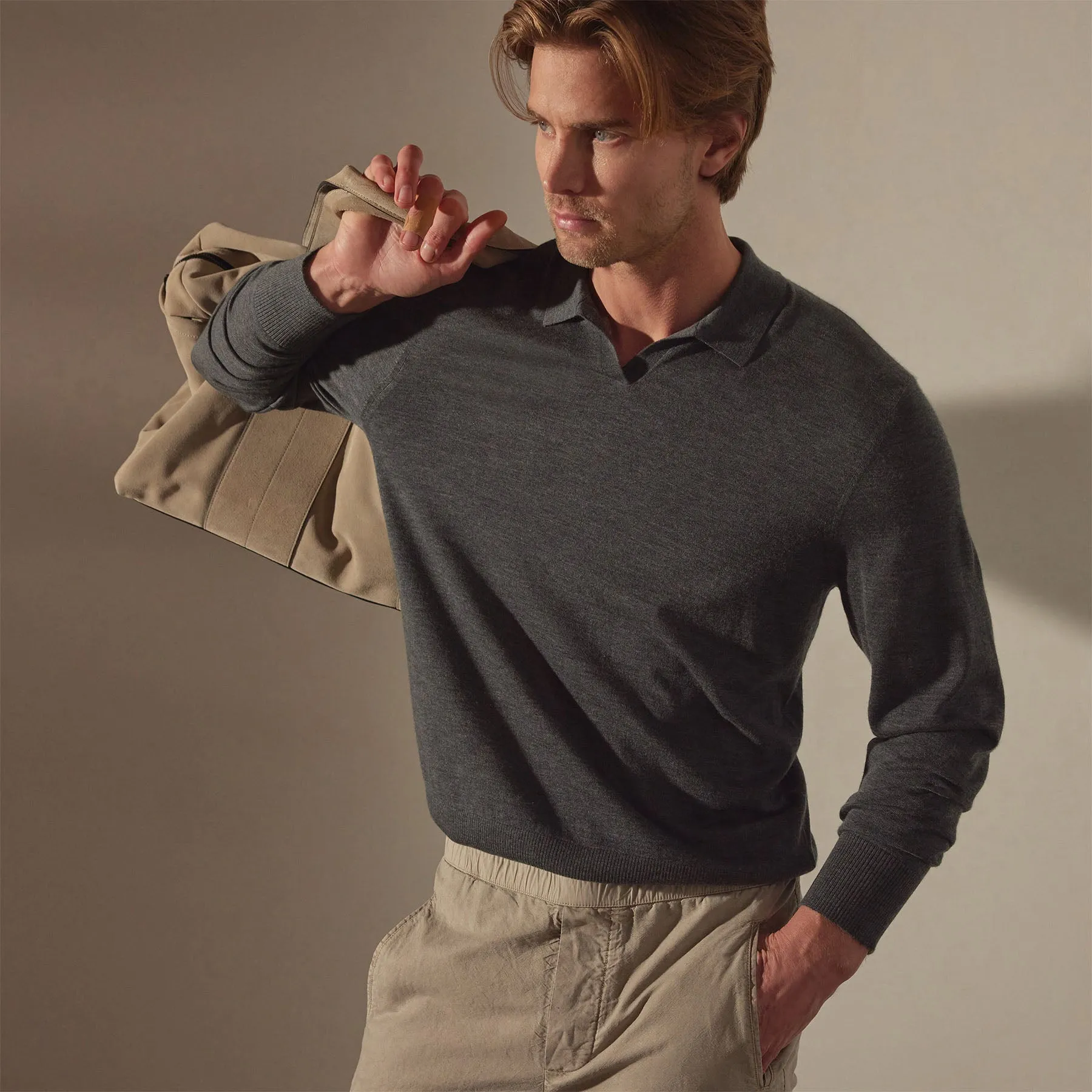 Lightweight Fine Gauge Cashmere Polo - Charcoal sold by James Perse