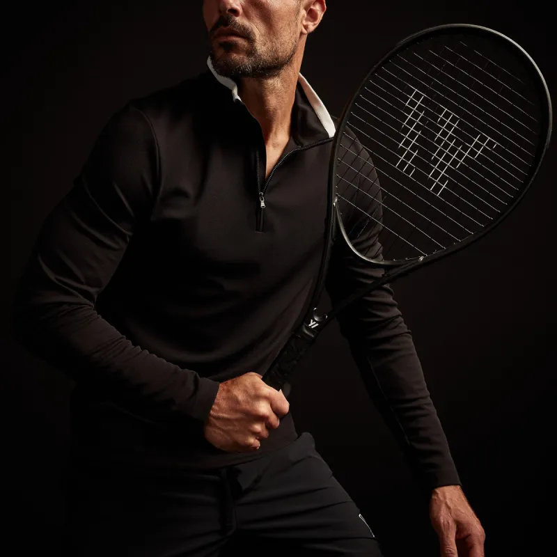 Performance Pique Zip Tee - Black/Ice sold by James Perse