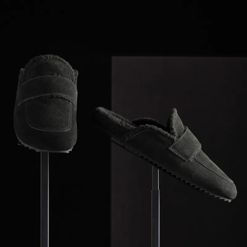 Men's Suede Shearling Lined Loafer - Black/Black sold by James Perse