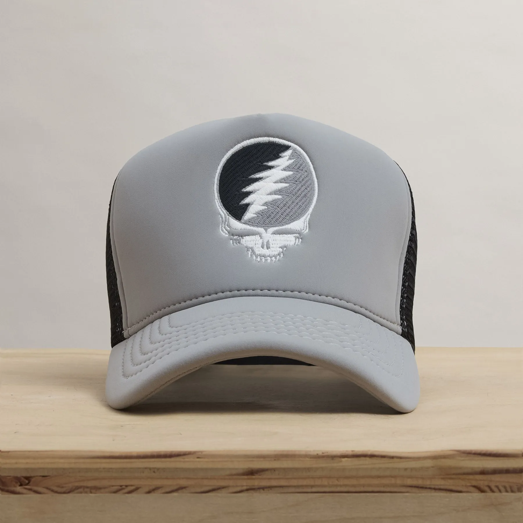 Grateful Dead Multicolor Skull Embroidery Trucker - Pale Grey sold by James Perse