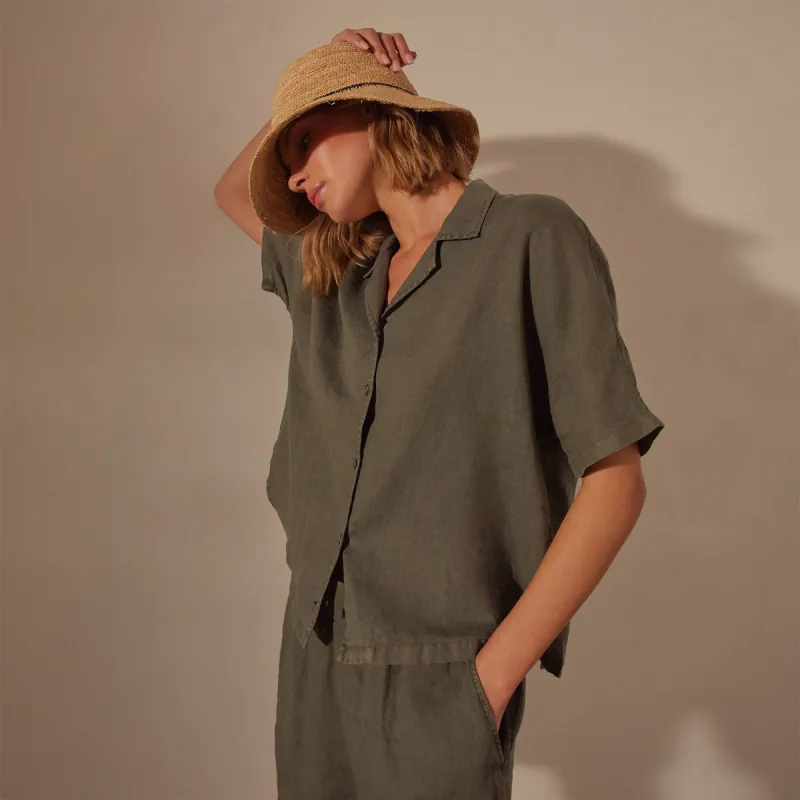 Lightweight Linen Boxy Shirt - Palm Pigment sold by James Perse