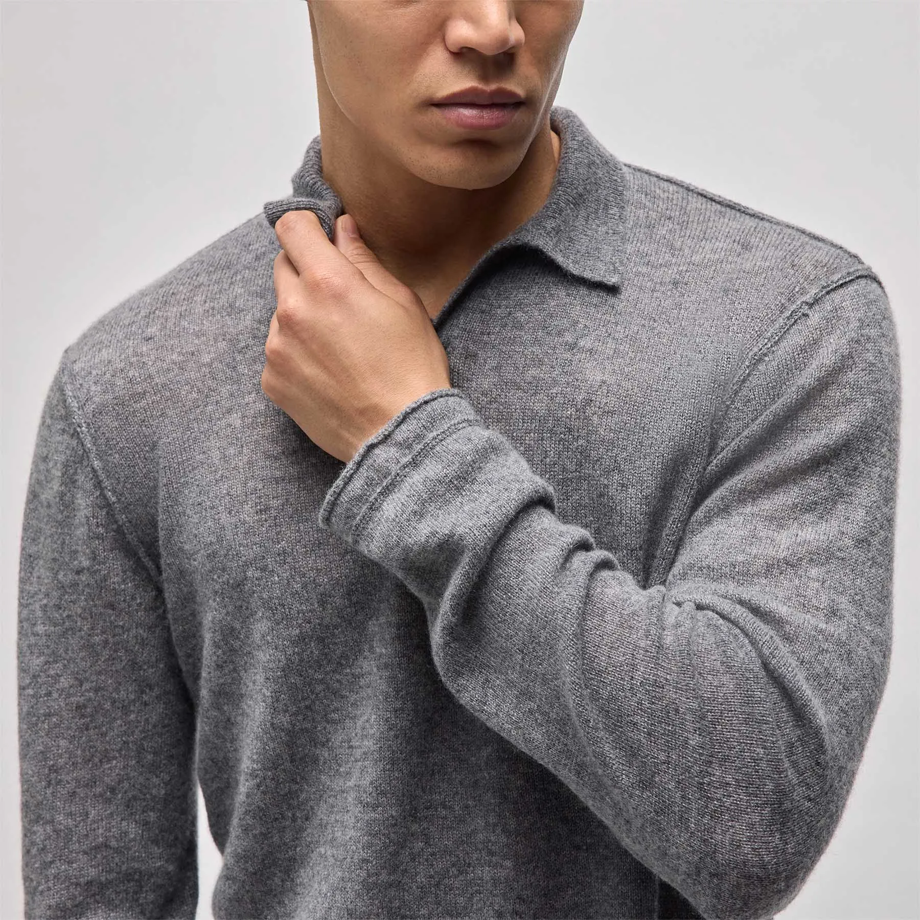 Featherweight Cashmere Polo - Heather Grey sold by James Perse