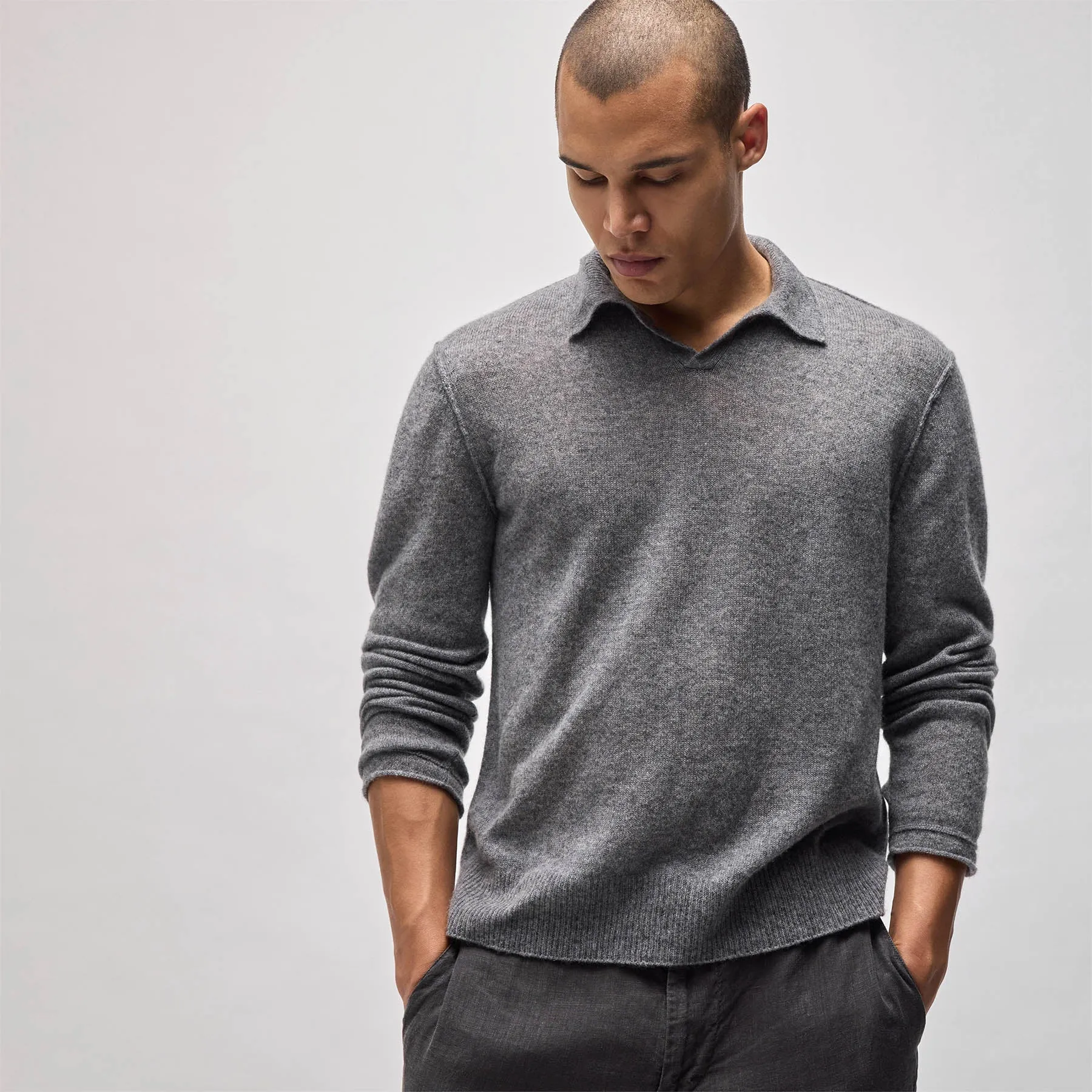Featherweight Cashmere Polo - Heather Grey sold by James Perse product image thumbnail 2