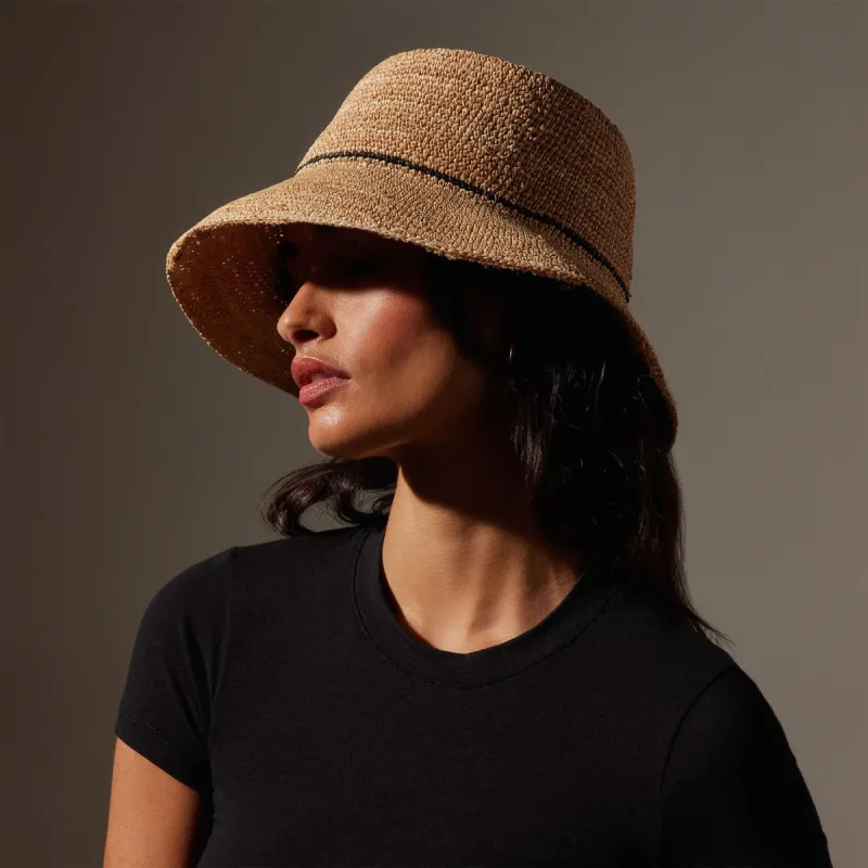Crochet Bucket Hat with Black Stripe - Natural/Black Stripe sold by James Perse