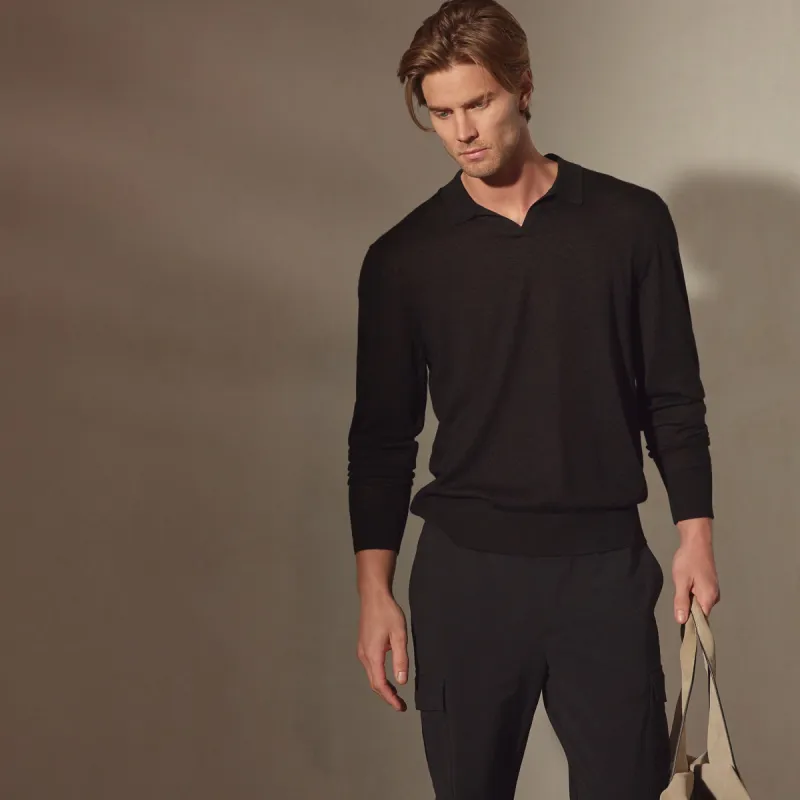 Lightweight Fine Gauge Cashmere Polo - Black sold by James Perse