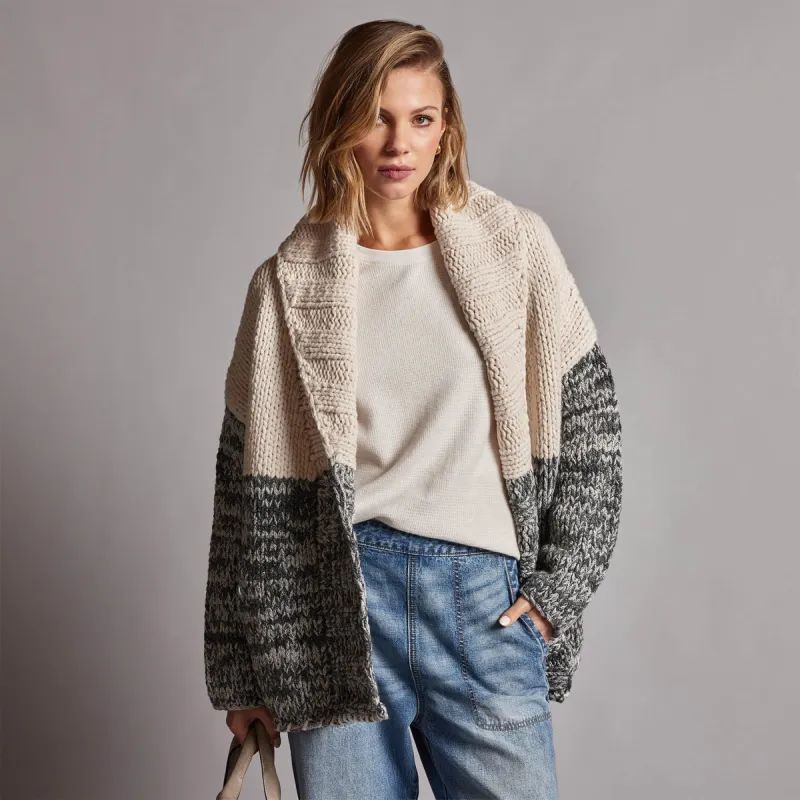 Chunky Knit Cardigan - Ivory/Grey Marl sold by James Perse