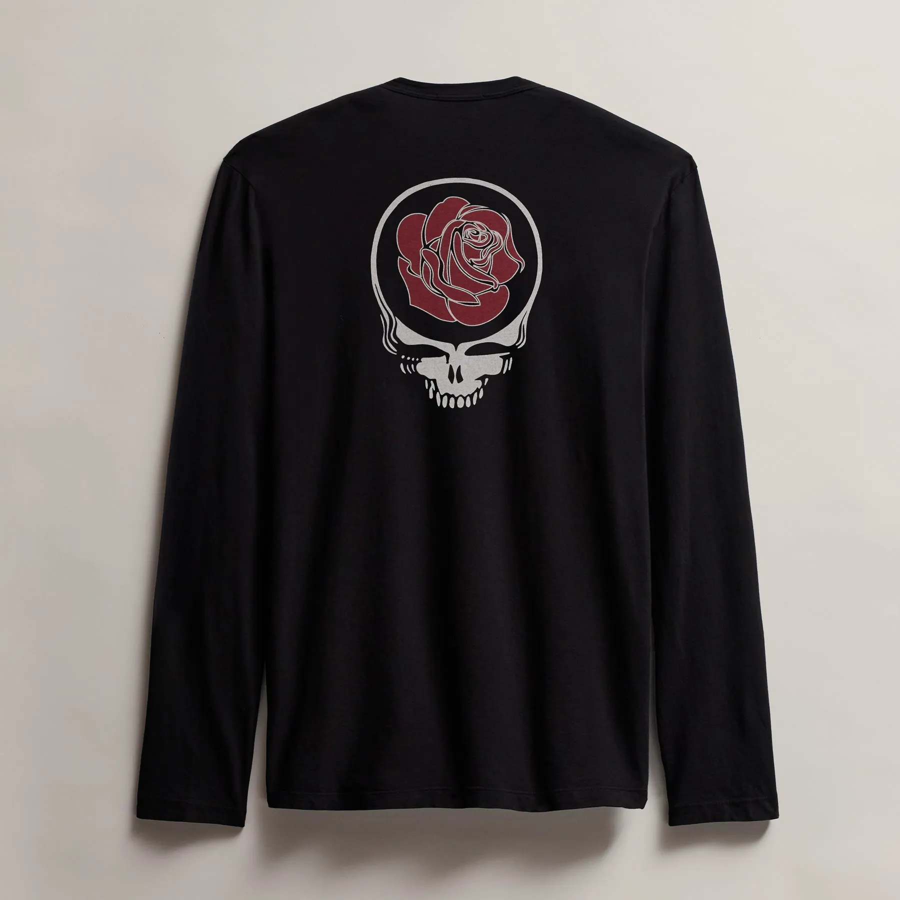 Men's Grateful Dead Rose Long Sleeve Crew - Black W/ Red sold by James Perse