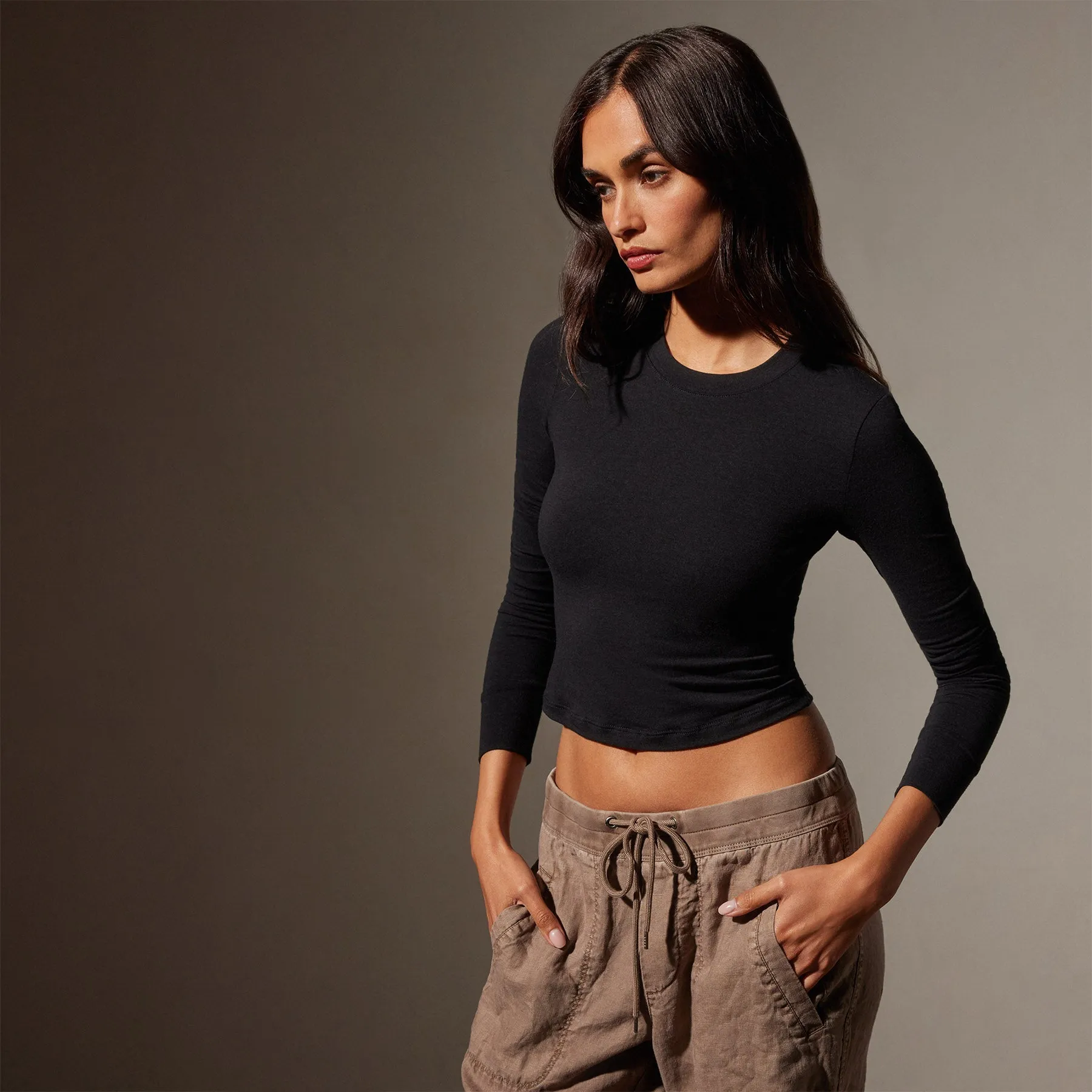 Long Sleeve Cropped Tee - Black sold by James Perse product image thumbnail 3