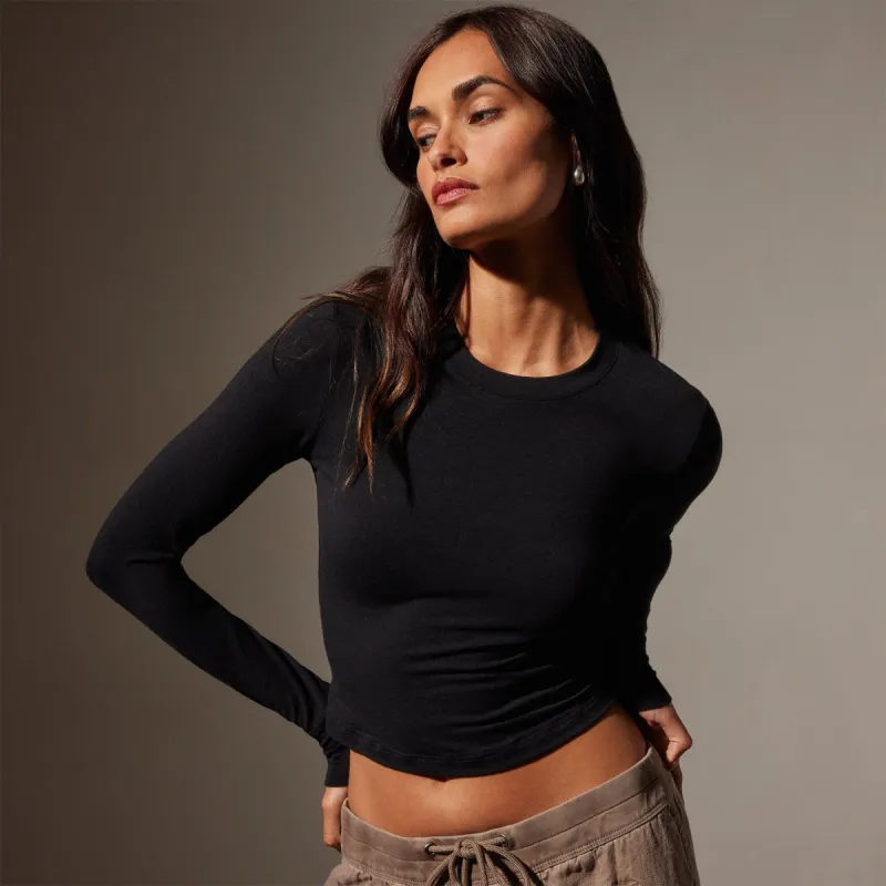 Long Sleeve Cropped Tee - Black sold by James Perse