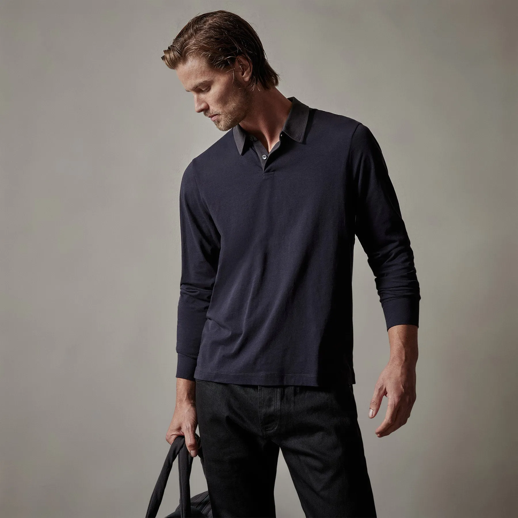 Clean Finish Jersey Contrast Polo - French Navy/Magma sold by James Perse product image thumbnail 3