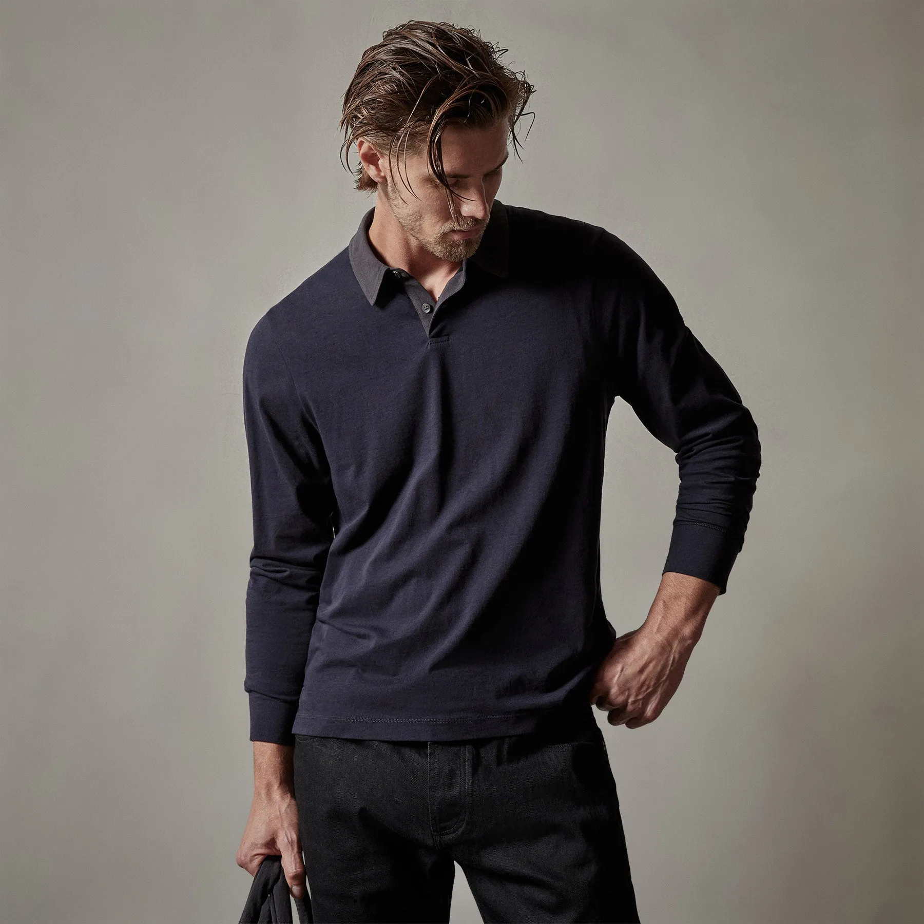 Clean Finish Jersey Contrast Polo - French Navy/Magma sold by James Perse product image thumbnail 4