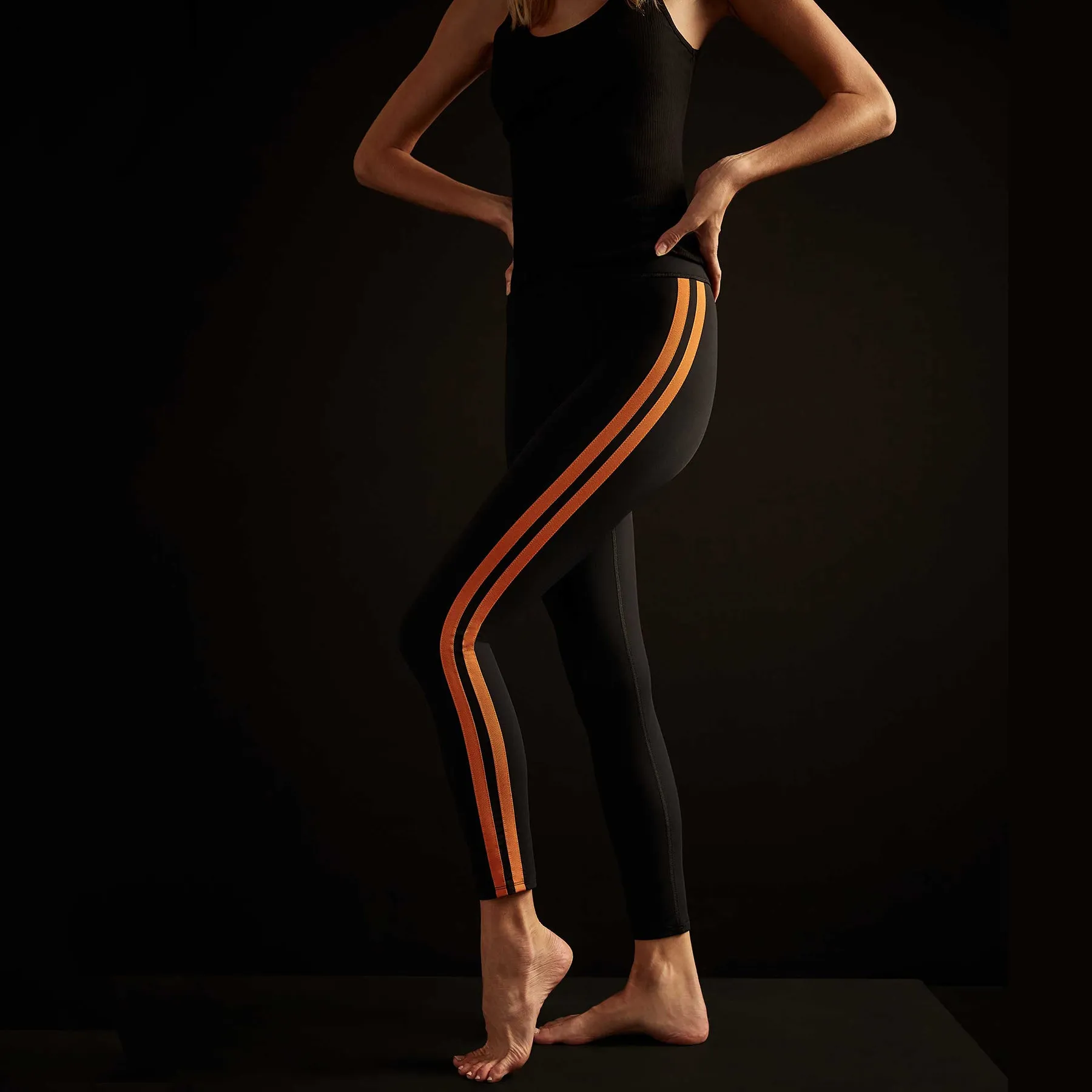 Y/OSEMITE Double Stripe Legging - Black/Industrial Orange sold by James Perse