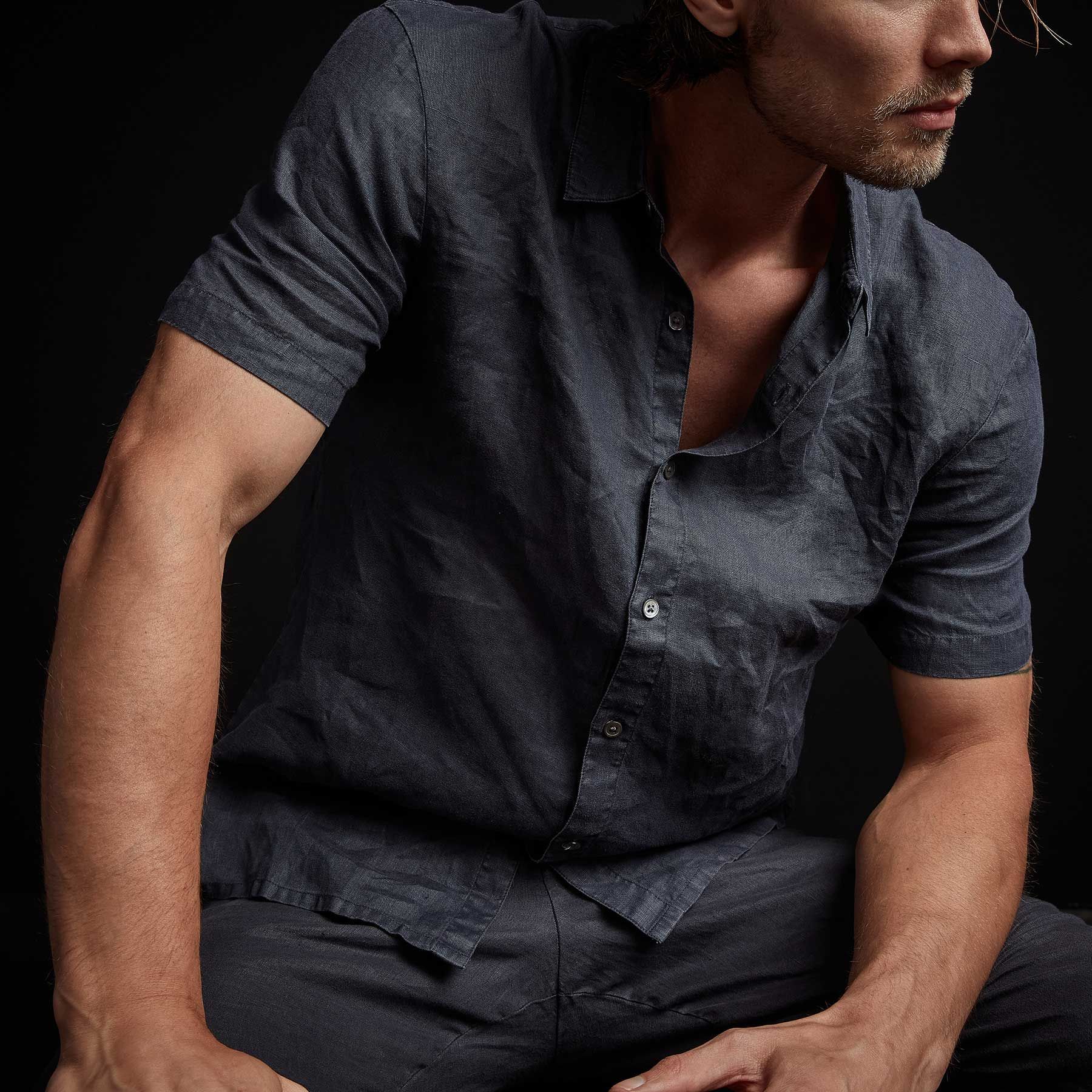 Garment Dyed Short Sleeve Linen Shirt - Titan Pigment sold by James Perse