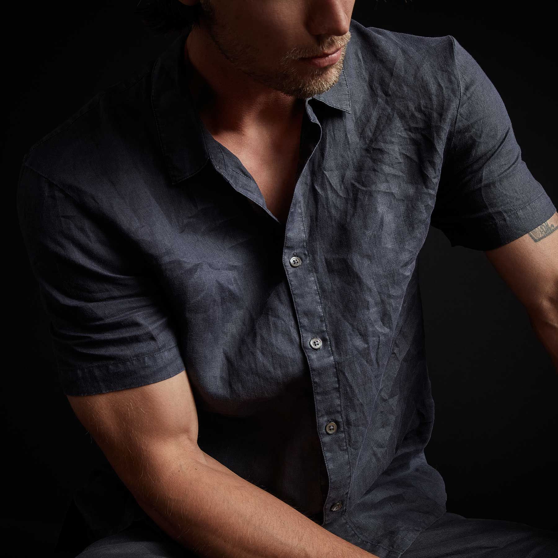 Garment Dyed Short Sleeve Linen Shirt - Titan Pigment sold by James Perse product image thumbnail 2