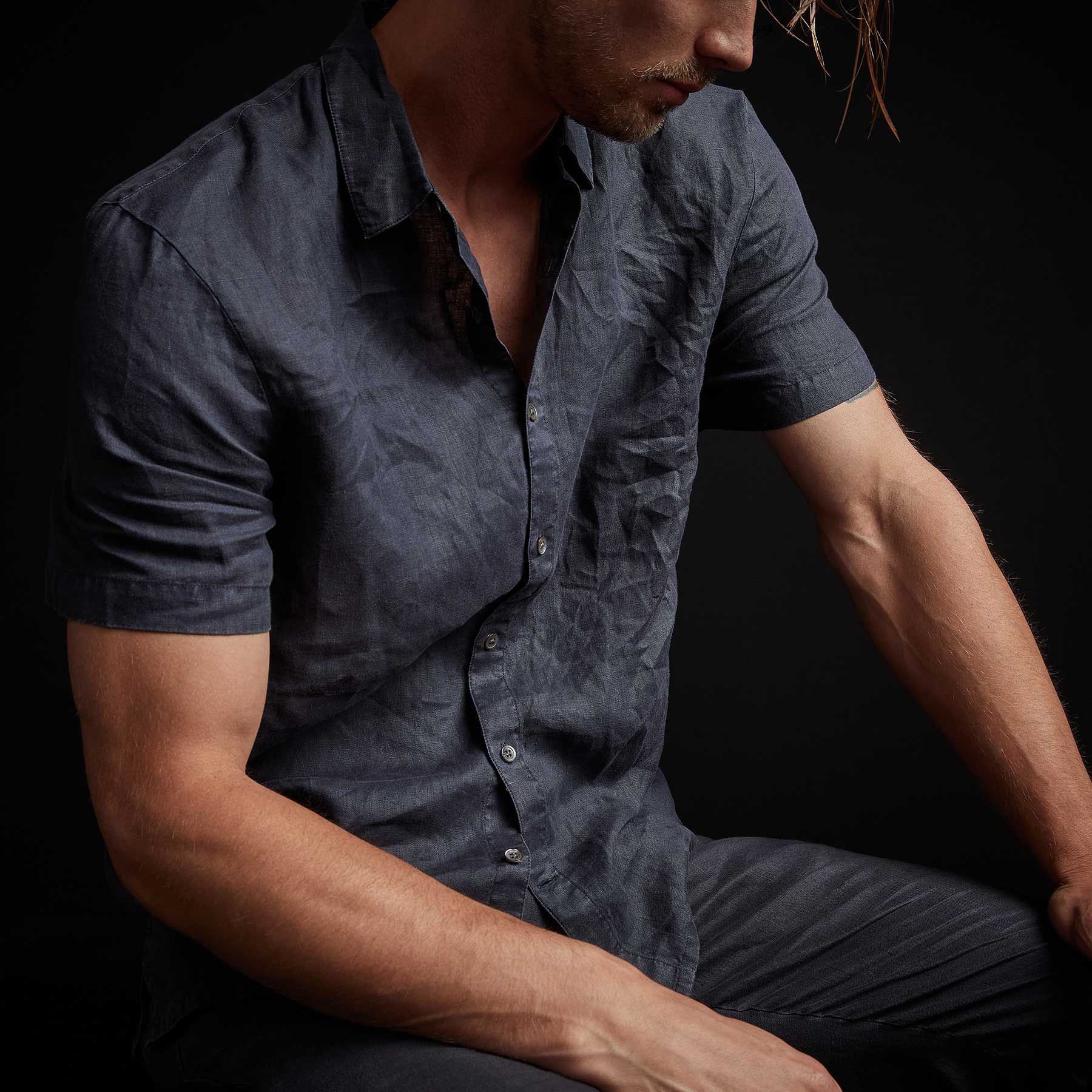 Garment Dyed Short Sleeve Linen Shirt - Titan Pigment sold by James Perse product image thumbnail 3