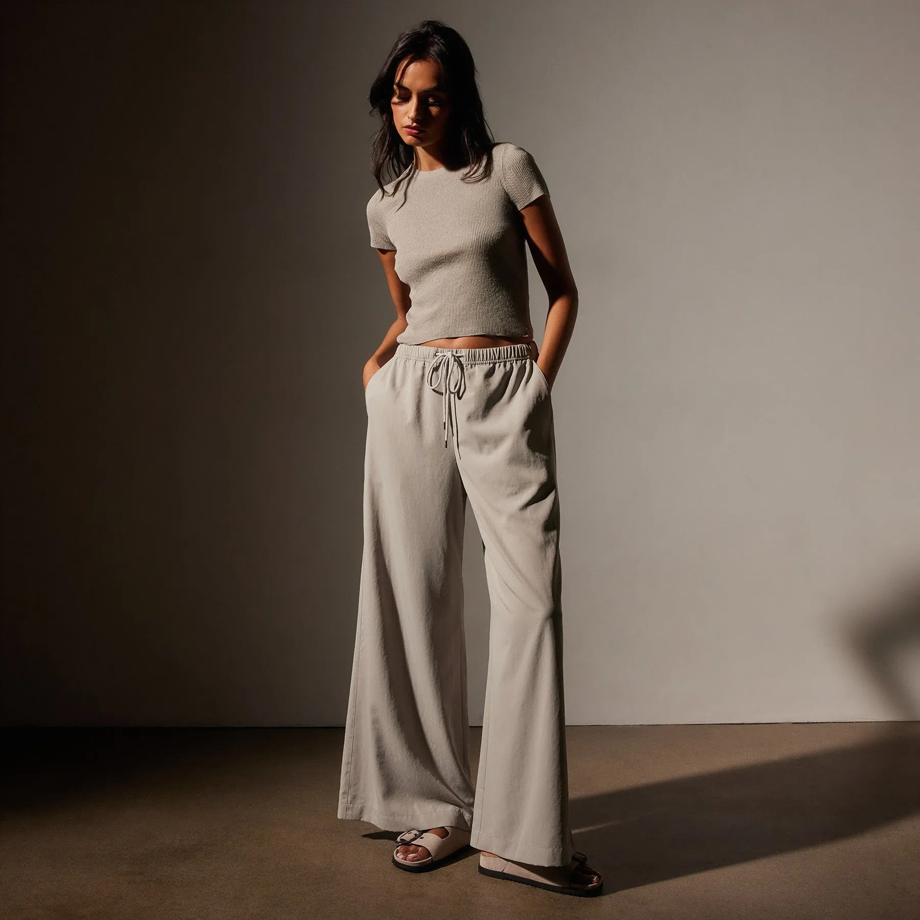 Lightweight Matte Sateen Wide Leg Pant - Mineral sold by James Perse