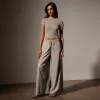 Lightweight Matte Sateen Wide Leg Pant - Mineral sold by James Perse