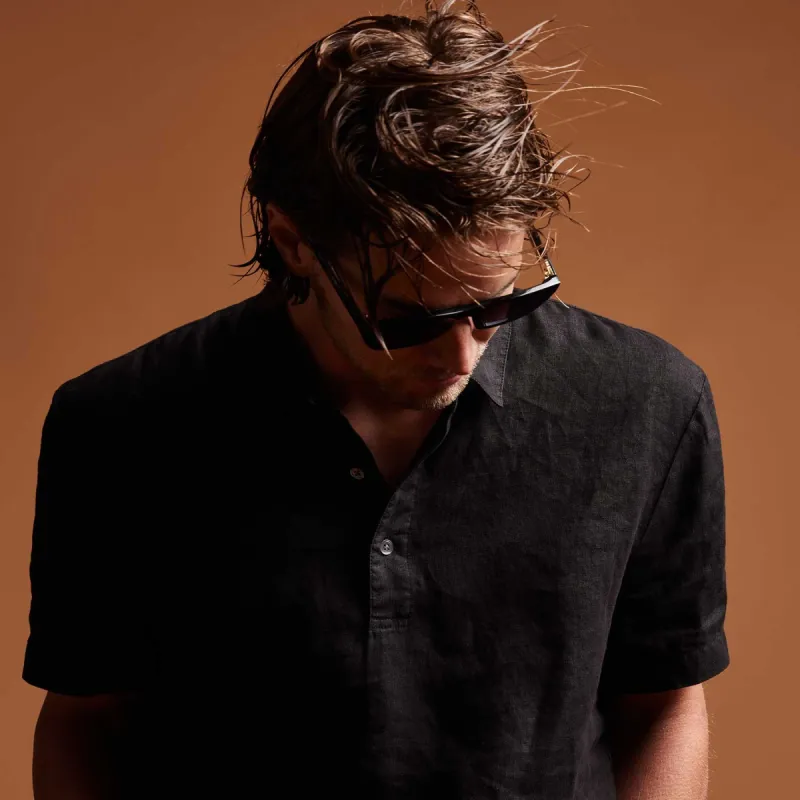 Linen Pullover Polo - Black sold by James Perse