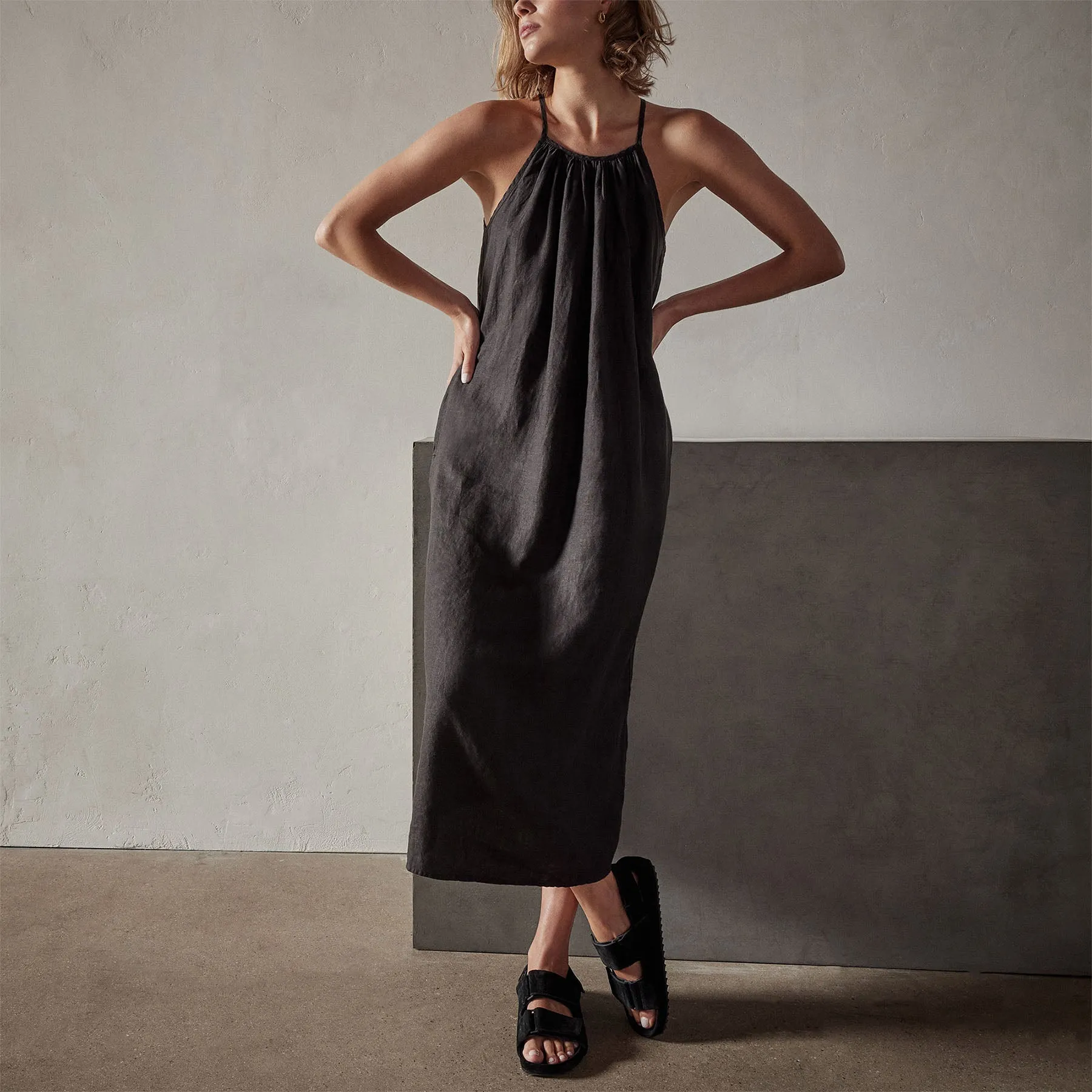 Linen Sun Dress - Black sold by James Perse