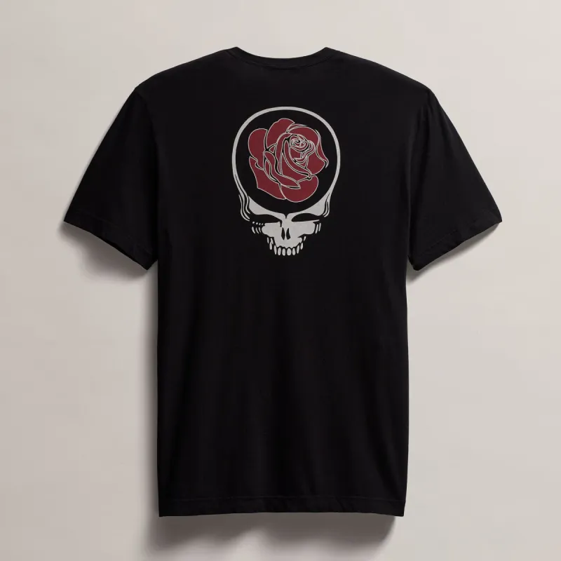 Men's Grateful Dead Rose Short Sleeve Tee - Black with Red made by James Perse