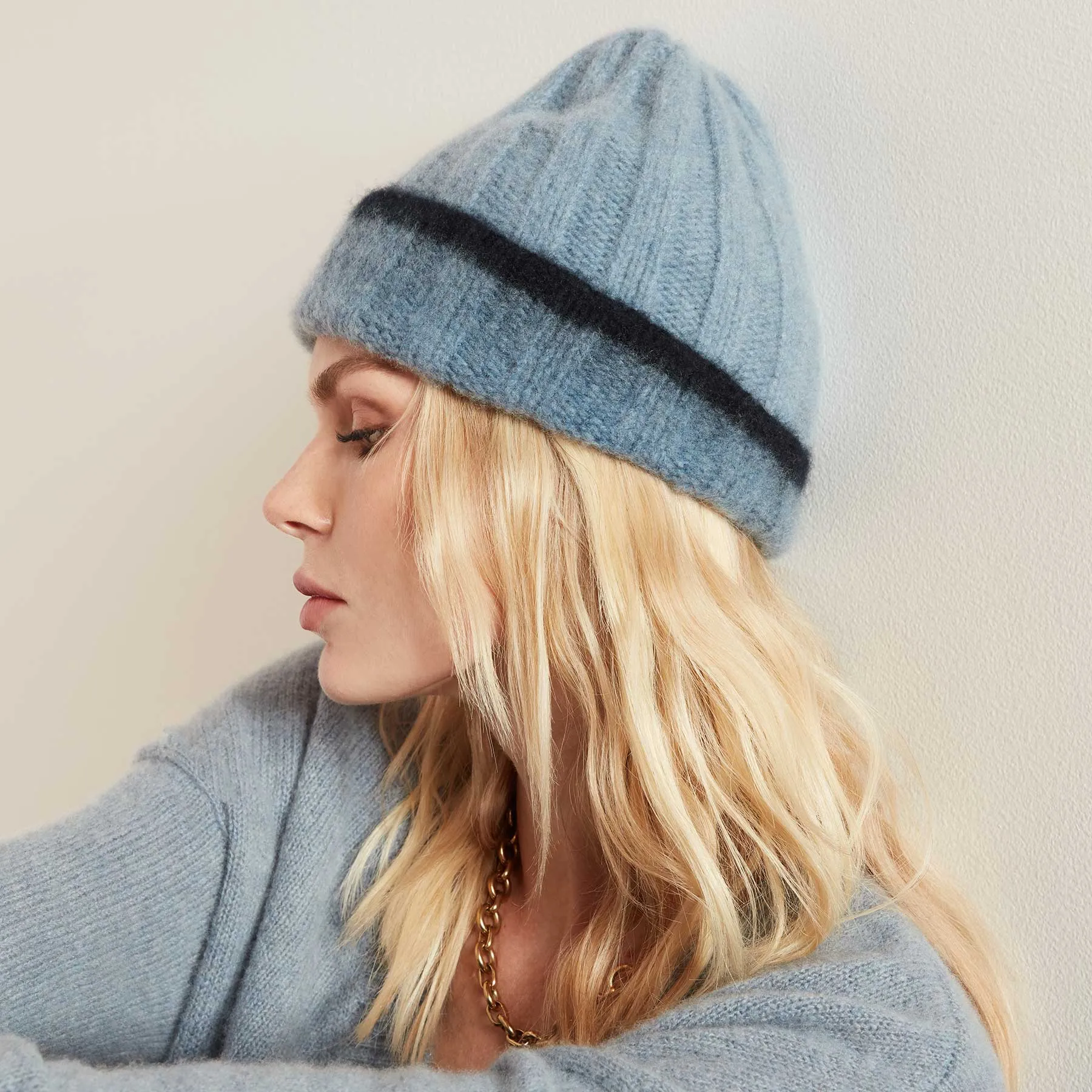 Dip Dye Cashmere Beanie - Dusty Sky/Navy sold by James Perse product image thumbnail 2