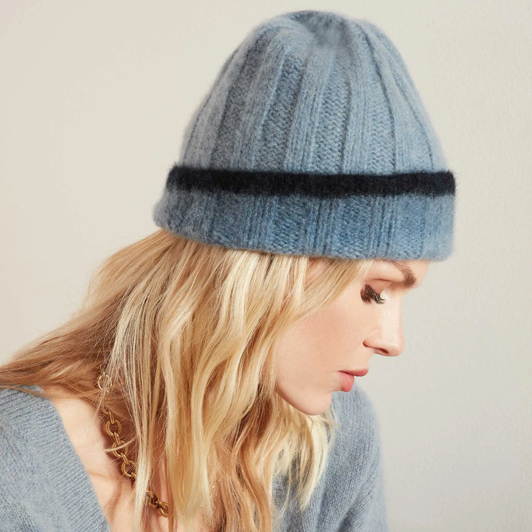 Dip Dye Cashmere Beanie - Dusty Sky/Navy sold by James Perse