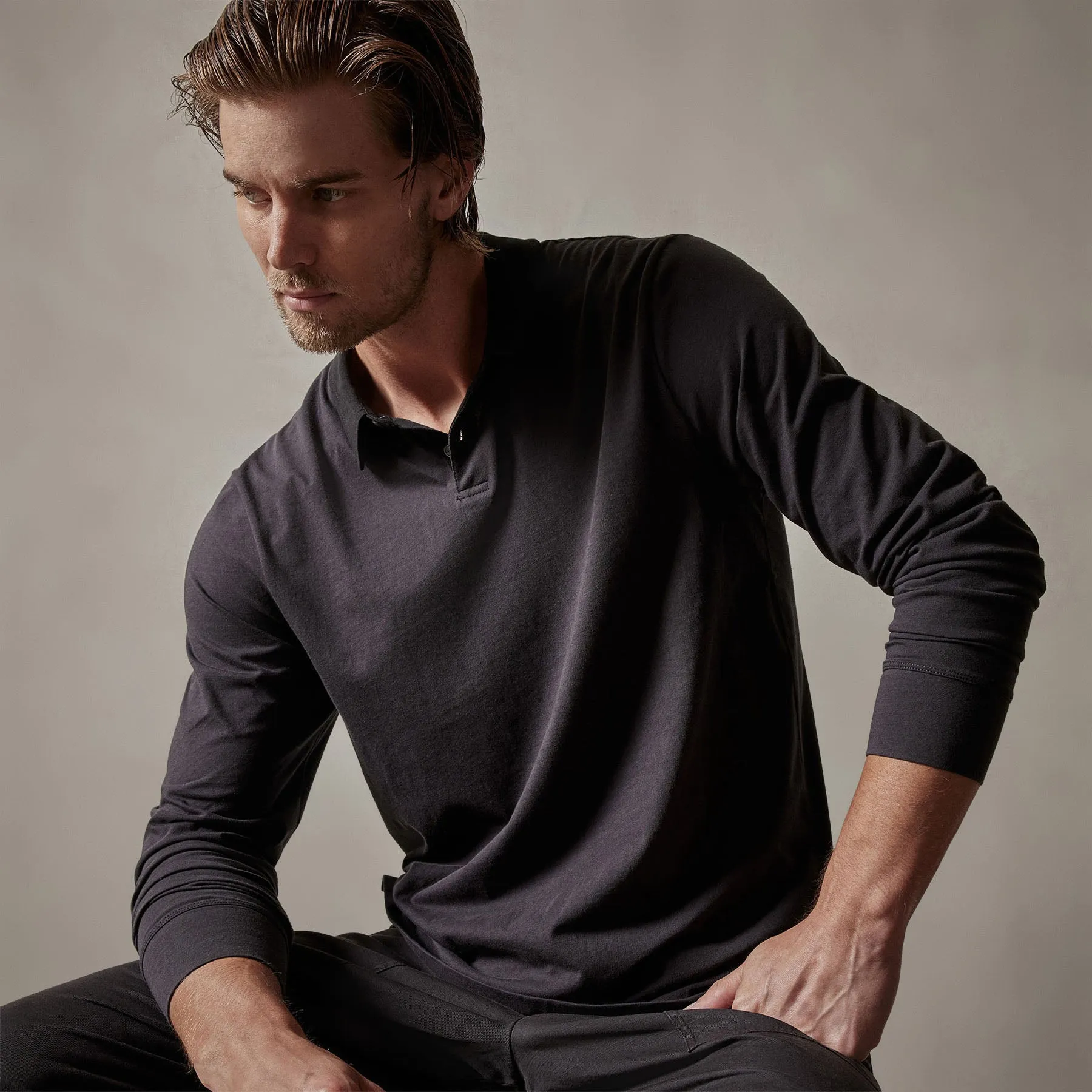 Clean Finish Jersey Contrast Polo - Magma/Black sold by James Perse