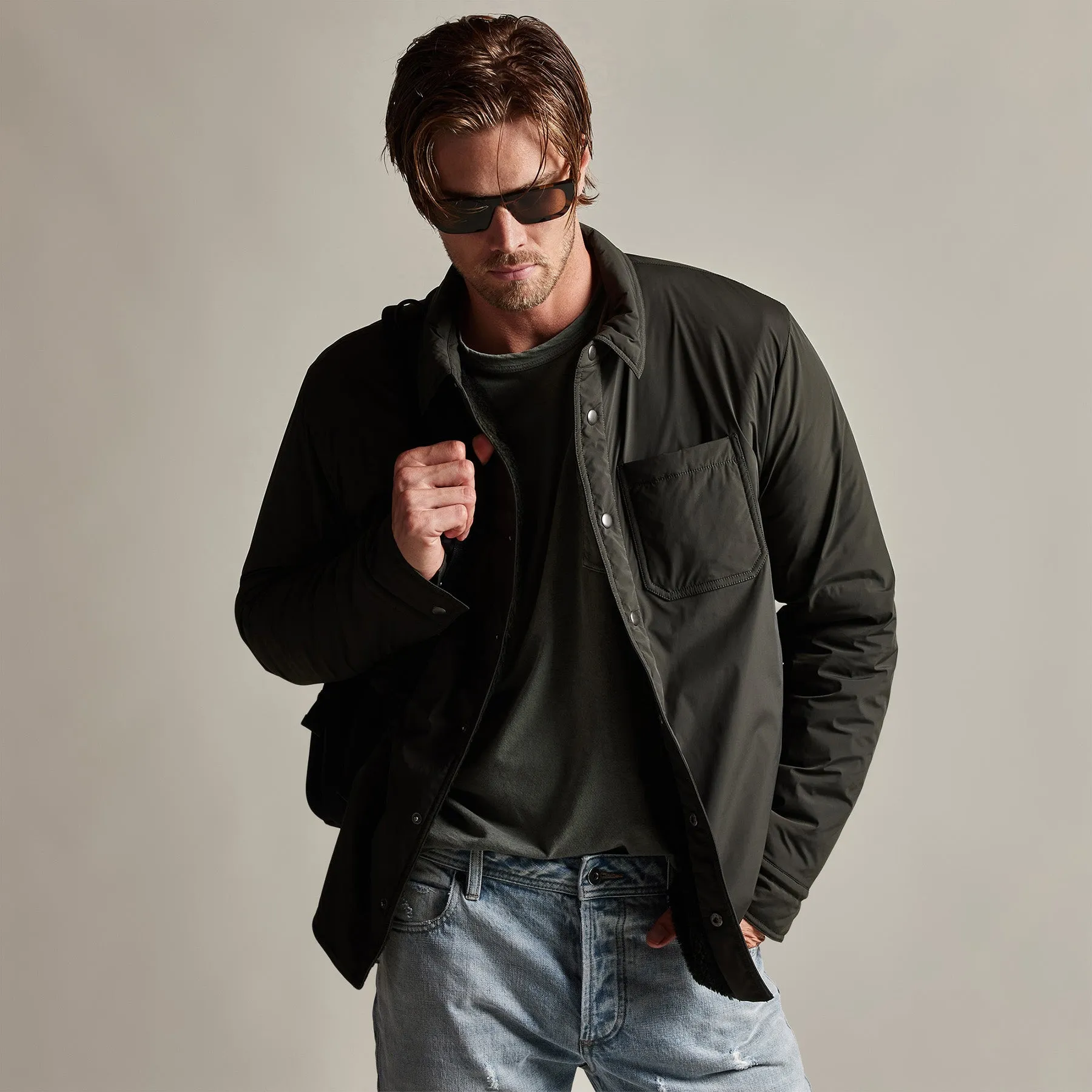 Plaid Lined Performance Jacket - Olive/Olive sold by James Perse