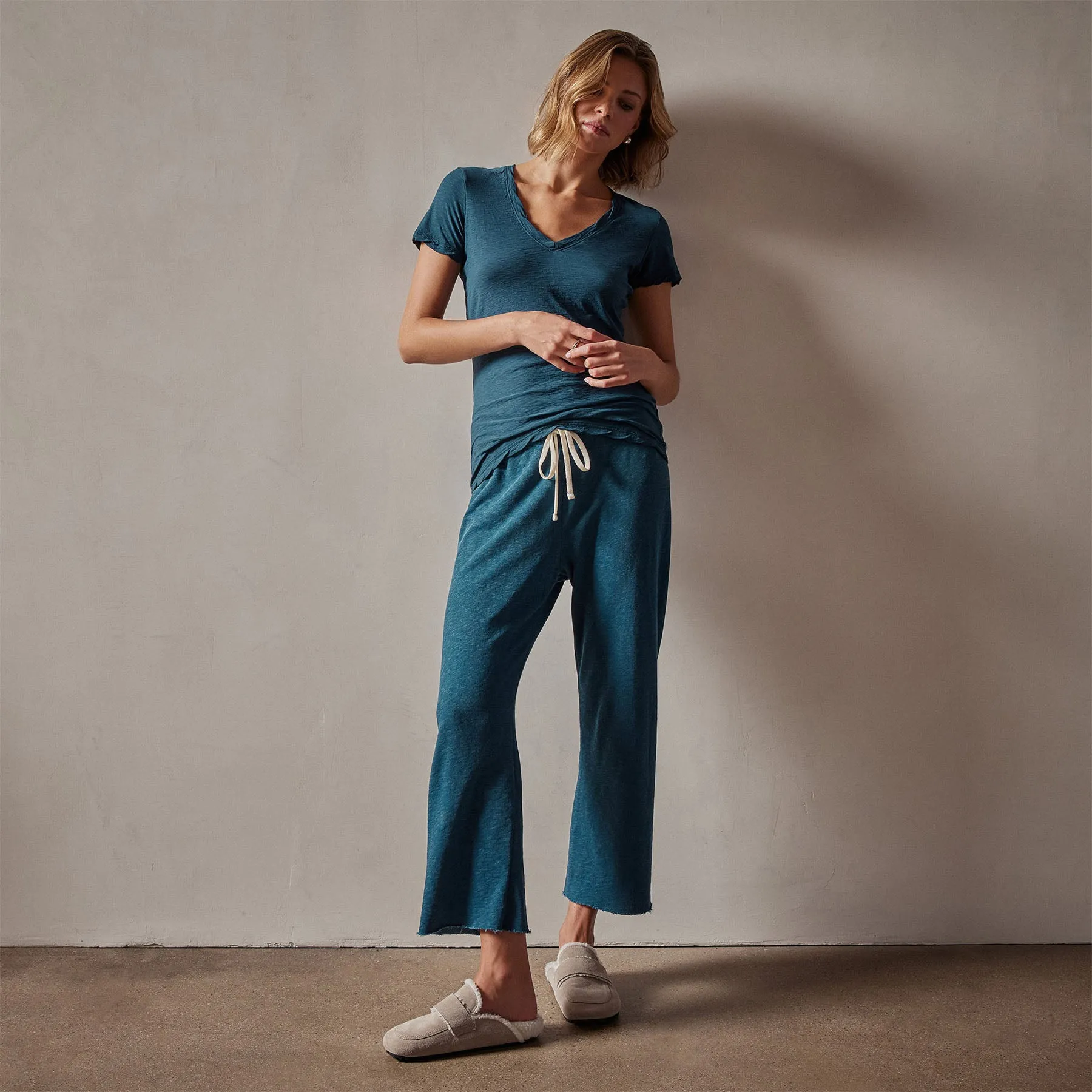 Sheer Slub Casual V Neck - Teal sold by James Perse product image thumbnail 2