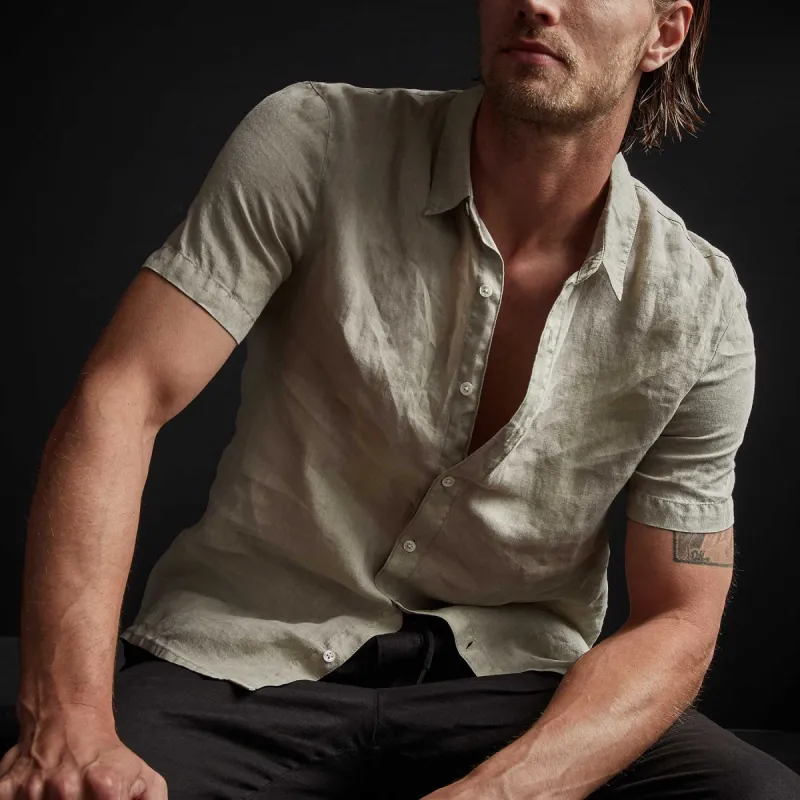 Garment Dyed Short Sleeve Linen Shirt - Mineral Pigment sold by James Perse