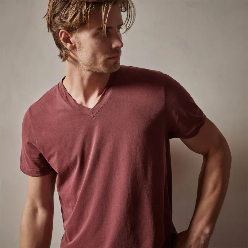 Clear Jersey V Neck - Claret Pigment sold by James Perse