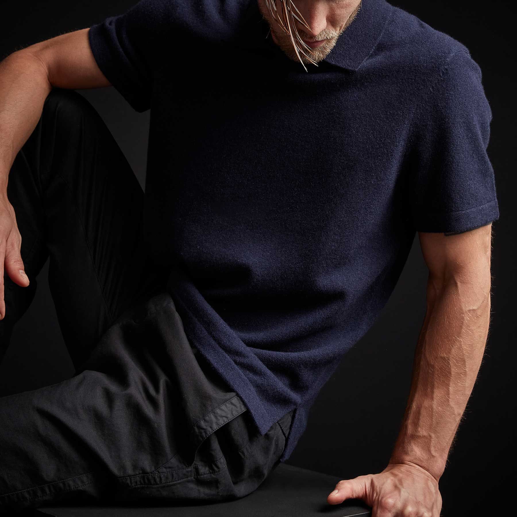 Recycled Cashmere Short Sleeve Polo - Navy Blue sold by James Perse product image thumbnail 3