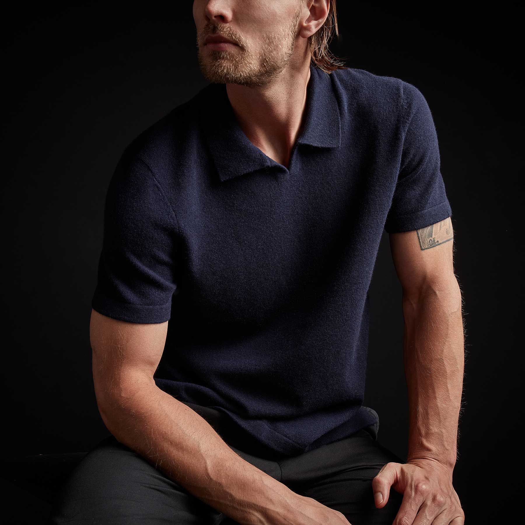 Recycled Cashmere Short Sleeve Polo - Navy Blue sold by James Perse product image thumbnail 2