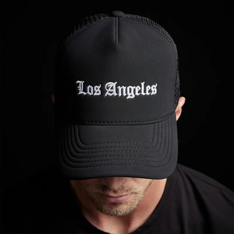 LA Gothic Scuba Trucker Hat - Black sold by James Perse